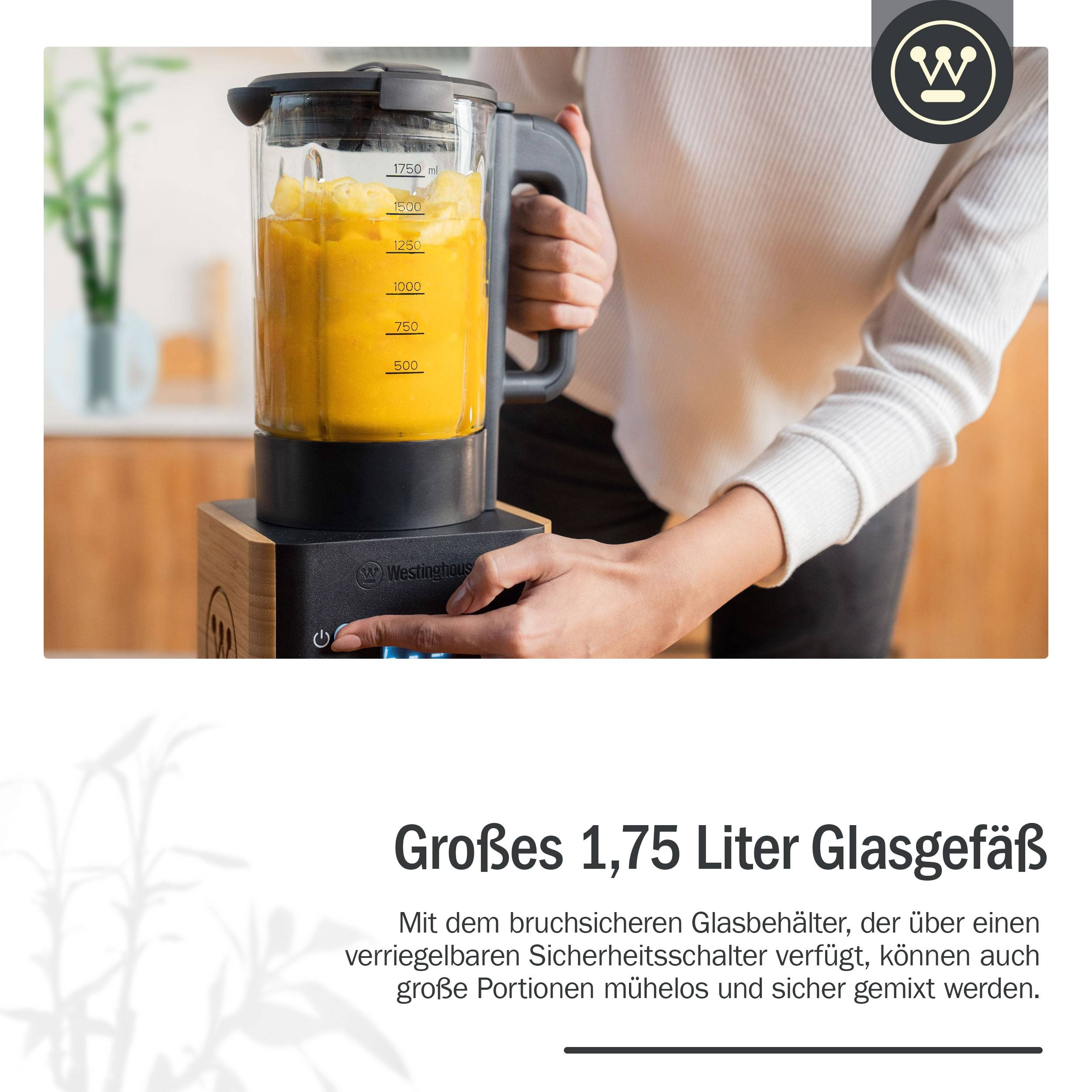 Westinghouse Standmixer Bamboo Serie, Geschwindigkeitseinstellung, 1.75L, 1000 W