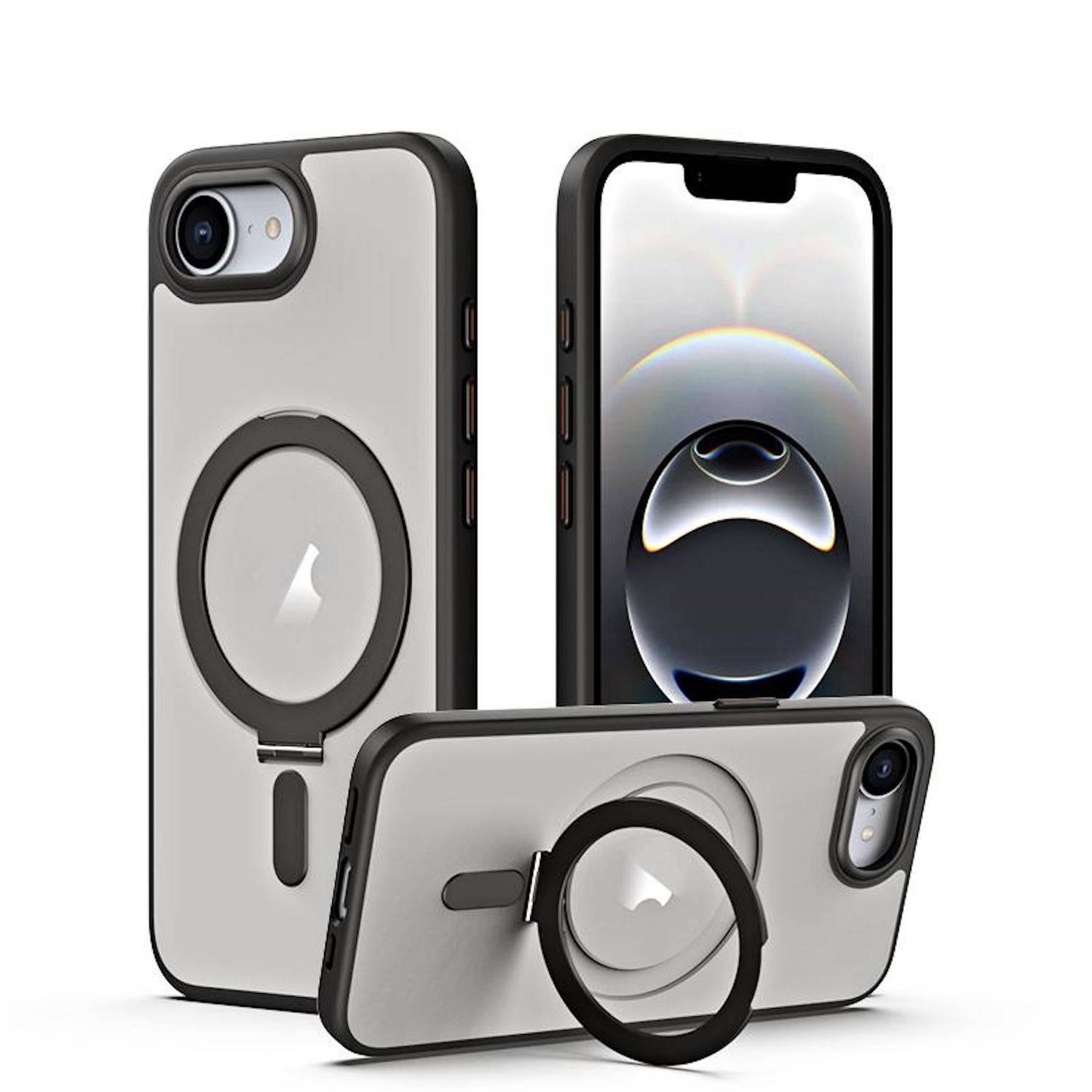 Für Apple iPhone 16e Airbag MagSafe Frosted Schutz Ringhalter Hülle Case Schwarz