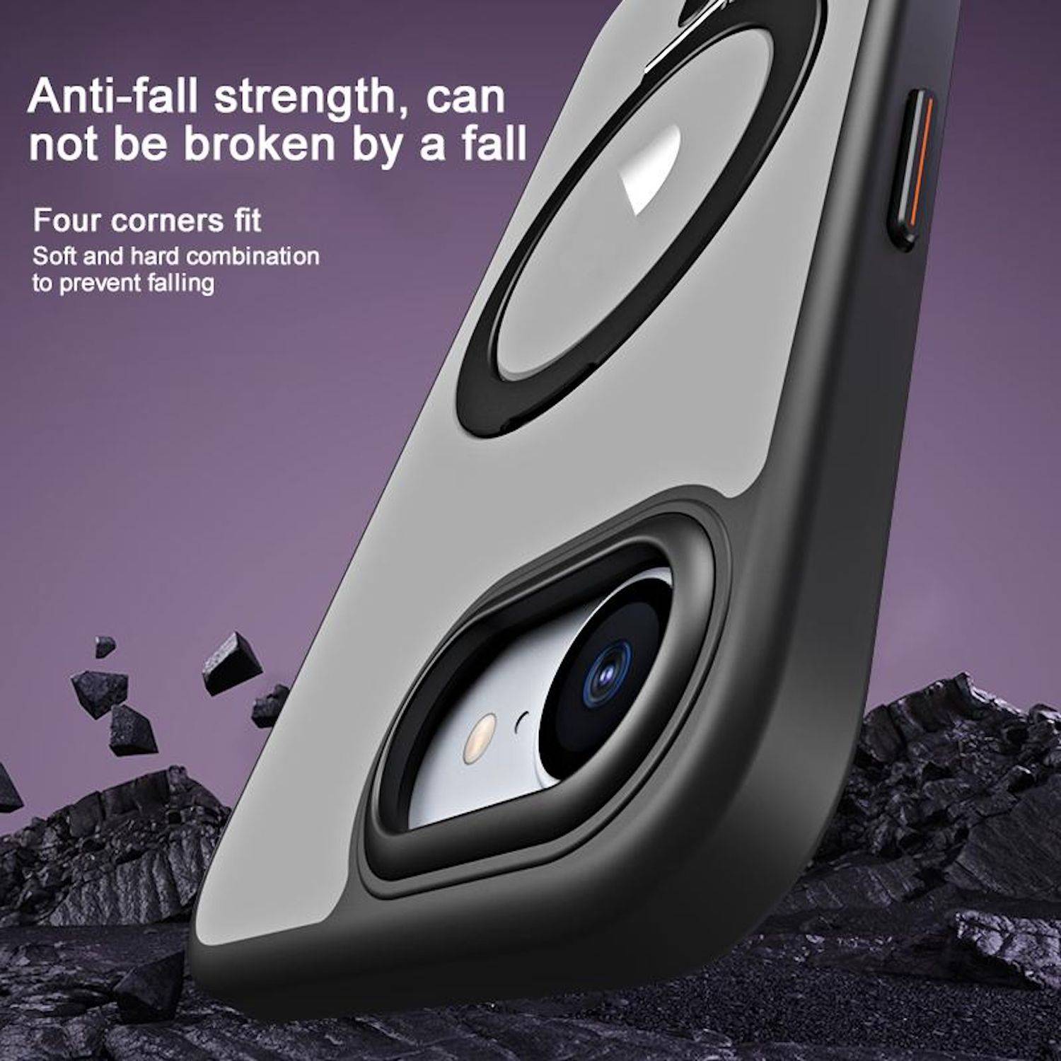 Für Apple iPhone 16e Airbag MagSafe Frosted Schutz Ringhalter Hülle Case Schwarz