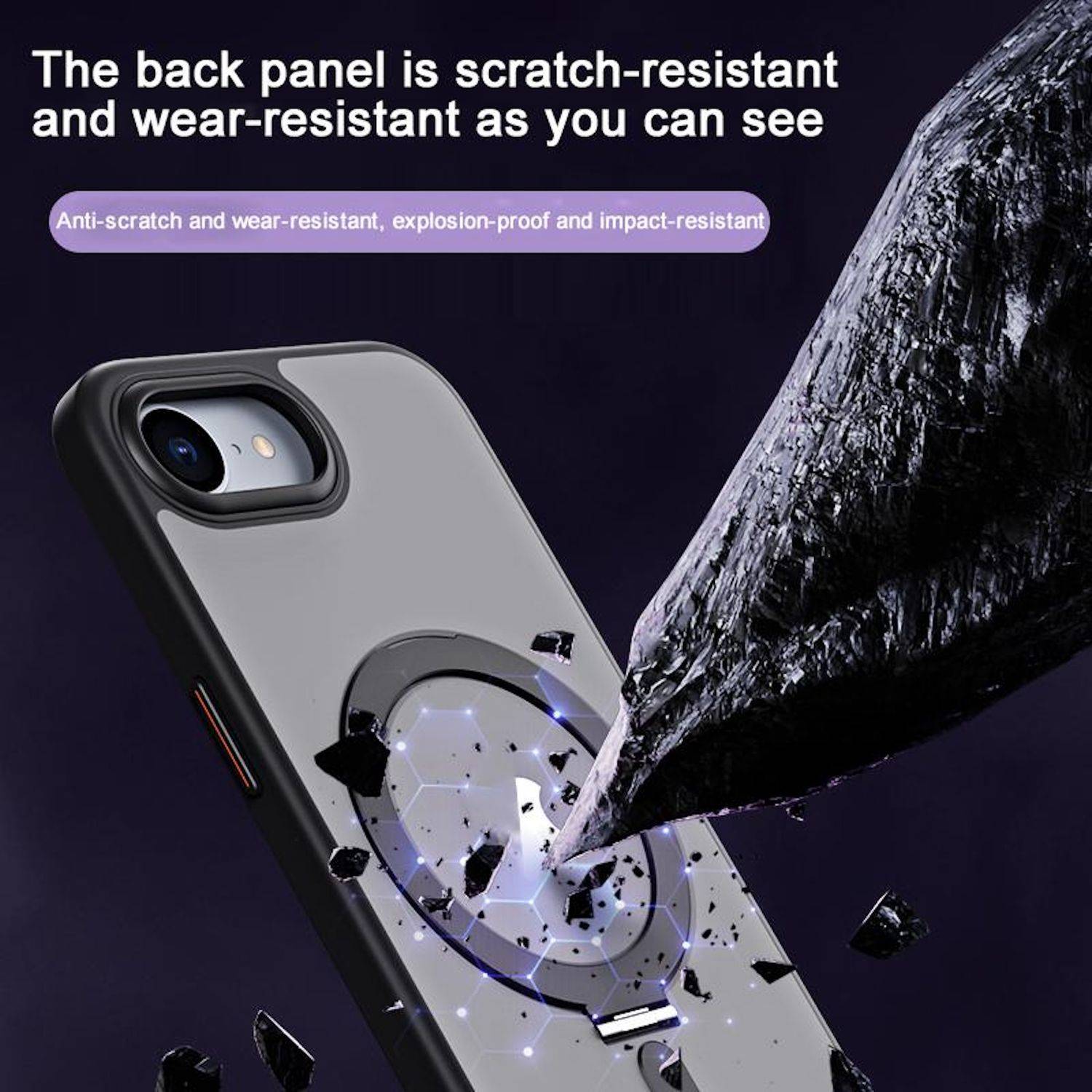 Für Apple iPhone 16e Airbag MagSafe Frosted Schutz Ringhalter Hülle Case Schwarz