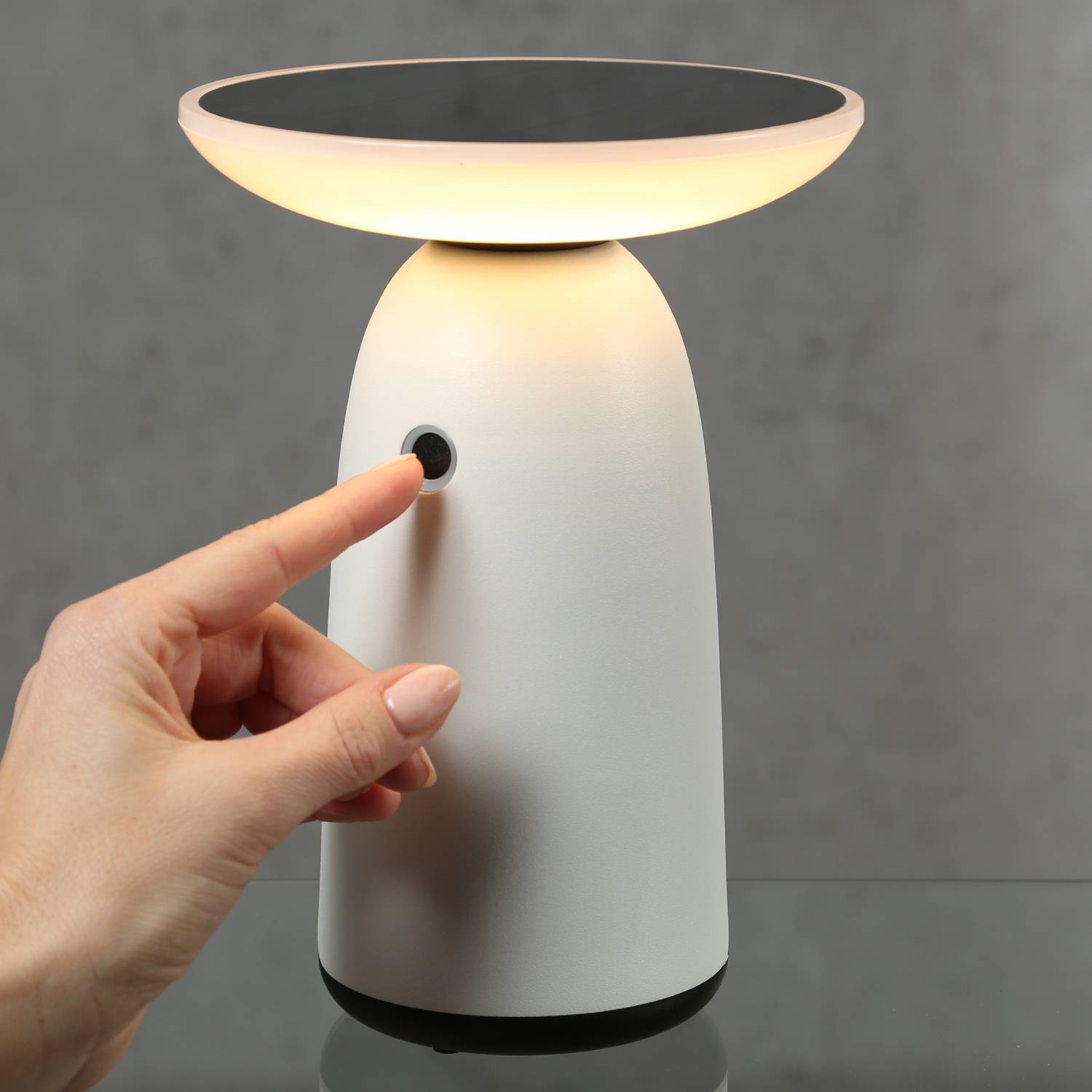 LED Solar Tischleuchte weiß 3 Lichtstufen Tischlampe Dekoleuchte Garten Terrasse