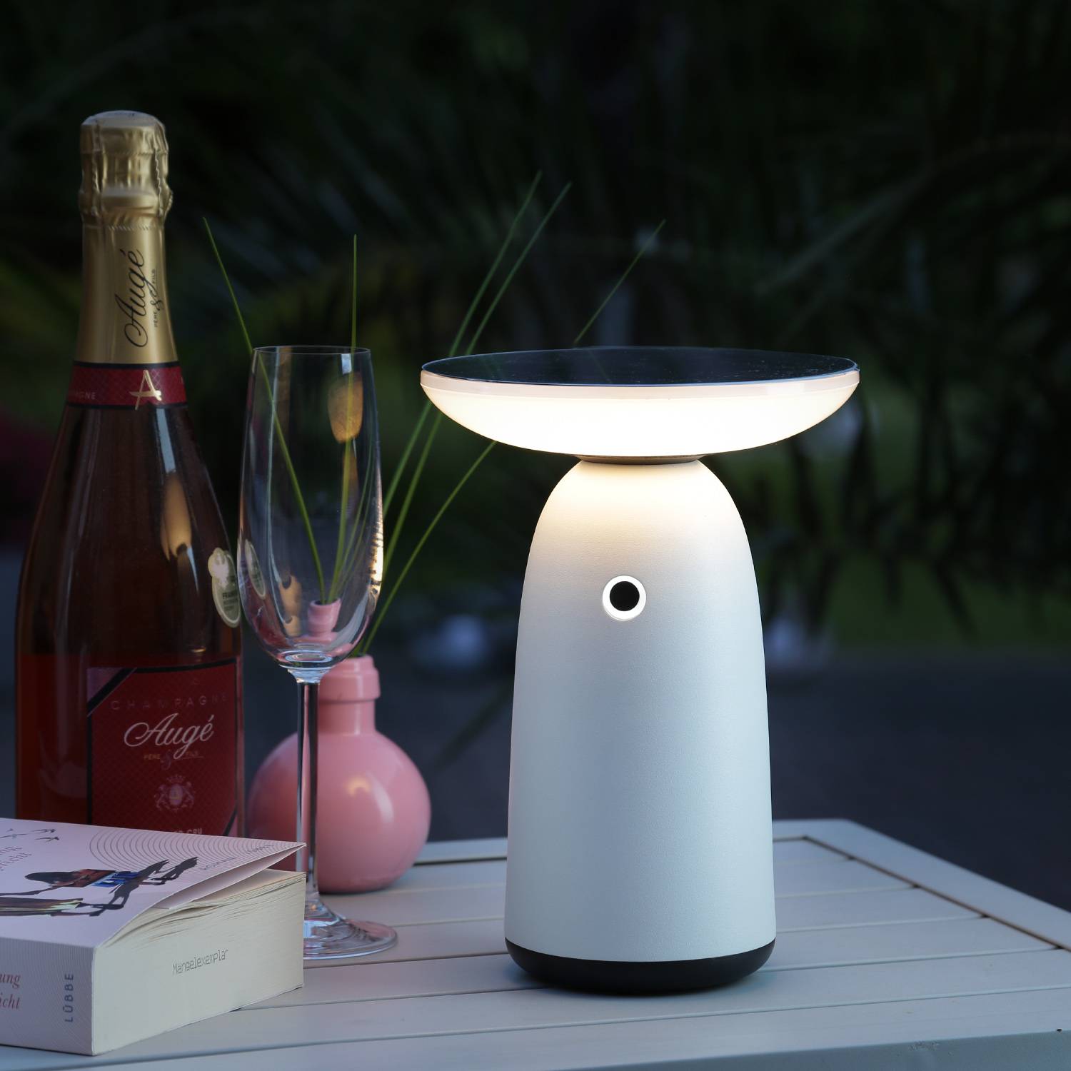 LED Solar Tischleuchte weiß 3 Lichtstufen Tischlampe Dekoleuchte Garten Terrasse