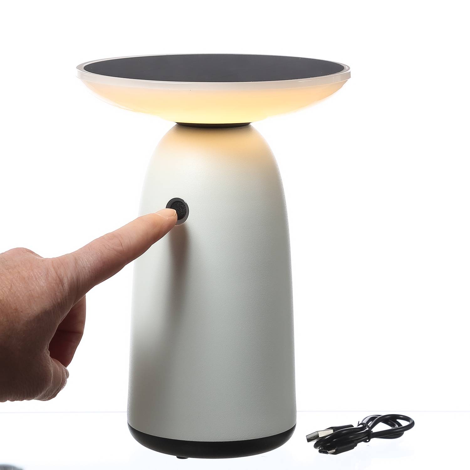 LED Solar Tischleuchte weiß 3 Lichtstufen Tischlampe Dekoleuchte Garten Terrasse