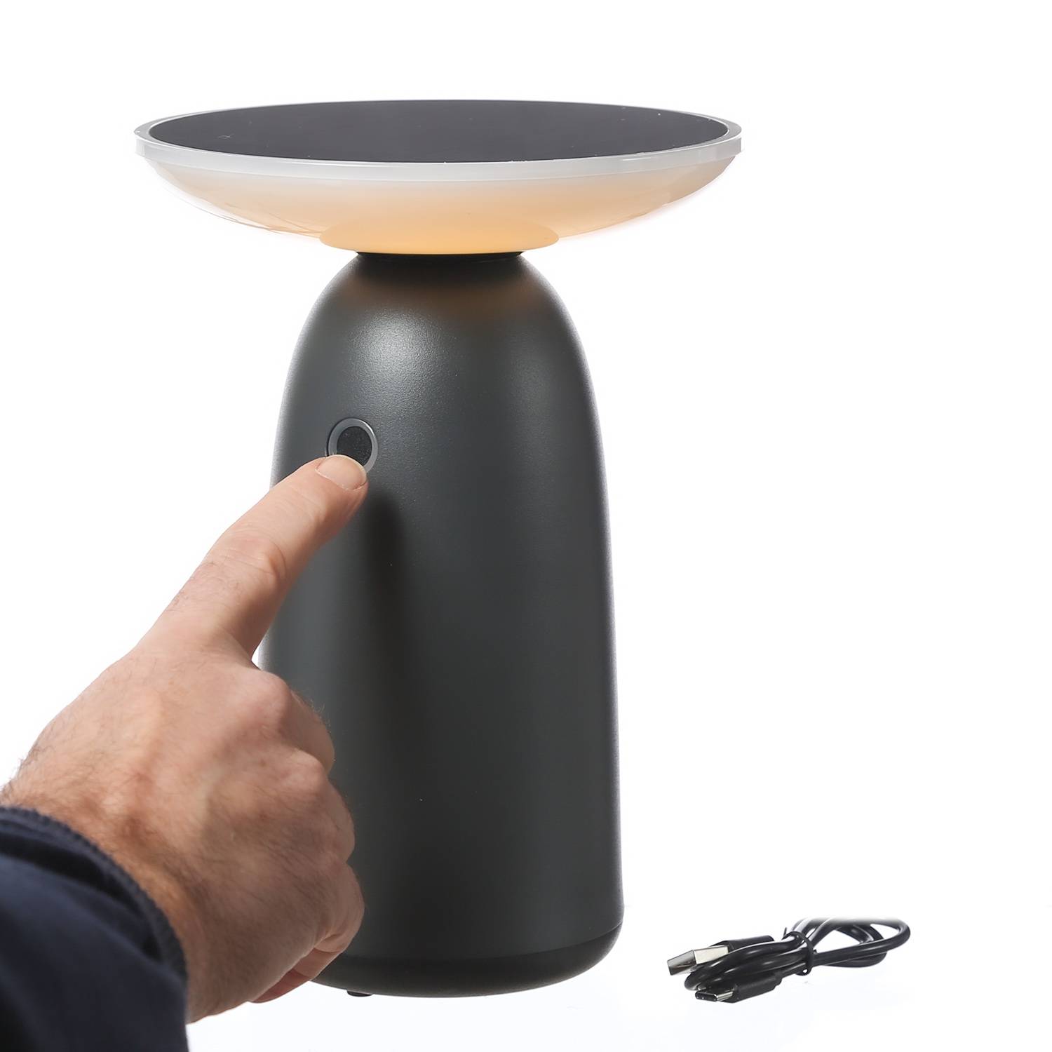 LED Solar Tischleuchte grau 3 Lichtstufen Tischlampe Dekoleuchte Garten Terrasse