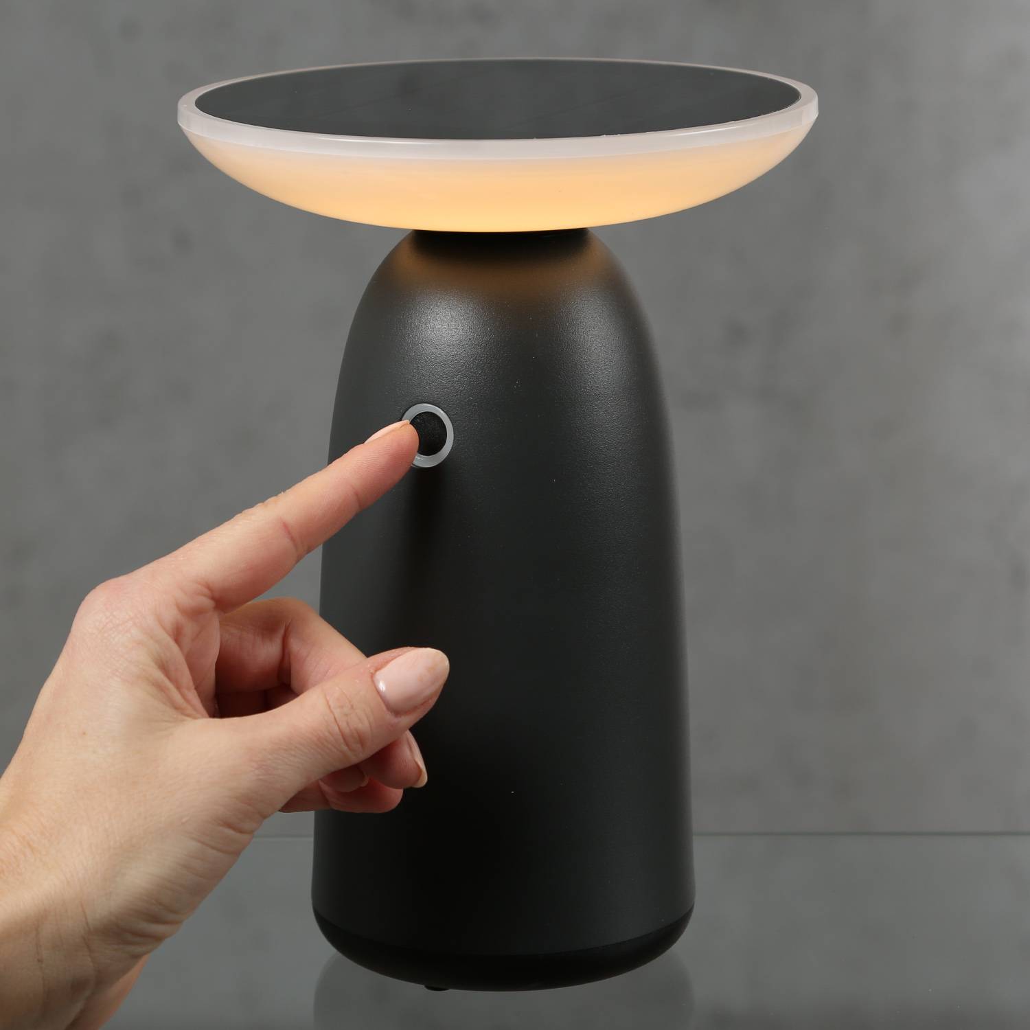 LED Solar Tischleuchte grau 3 Lichtstufen Tischlampe Dekoleuchte Garten Terrasse