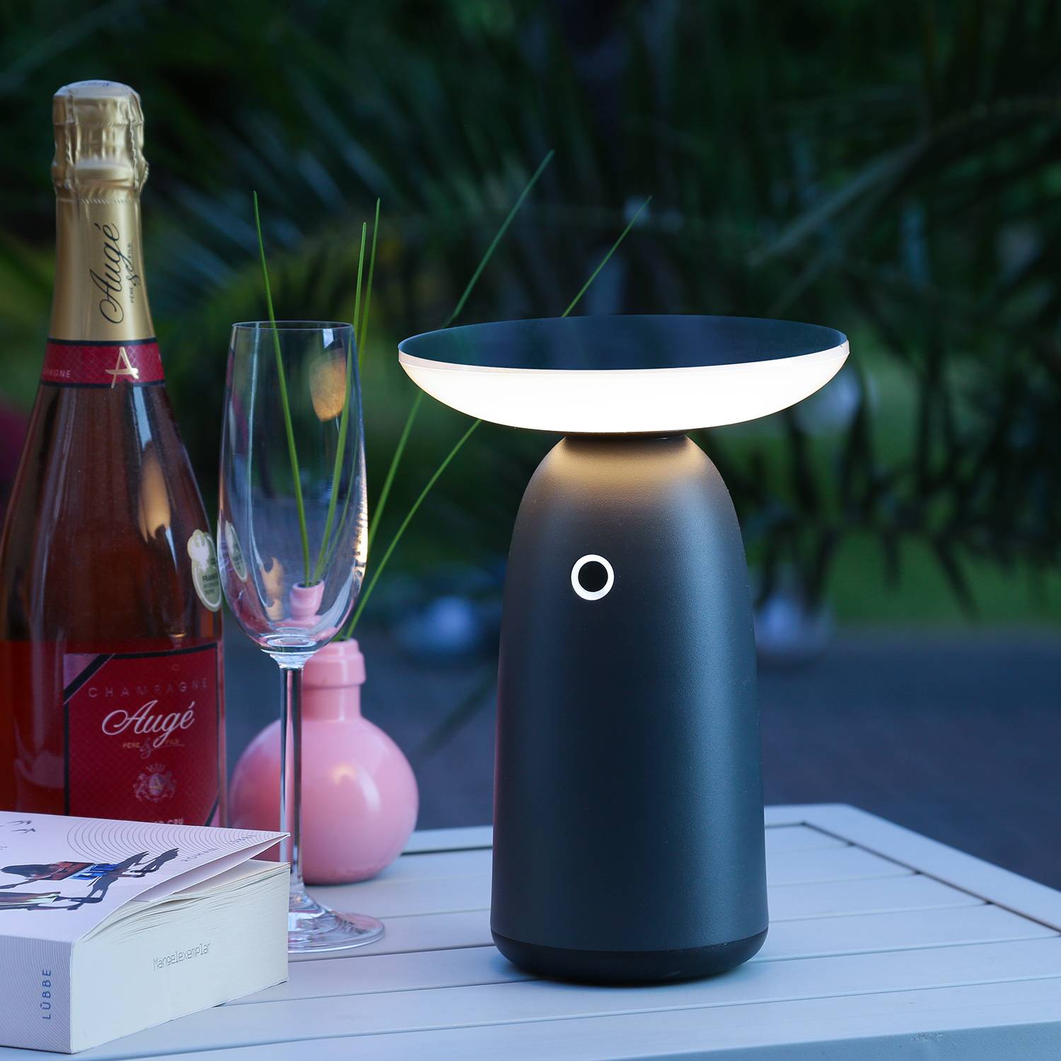 LED Solar Tischleuchte grau 3 Lichtstufen Tischlampe Dekoleuchte Garten Terrasse