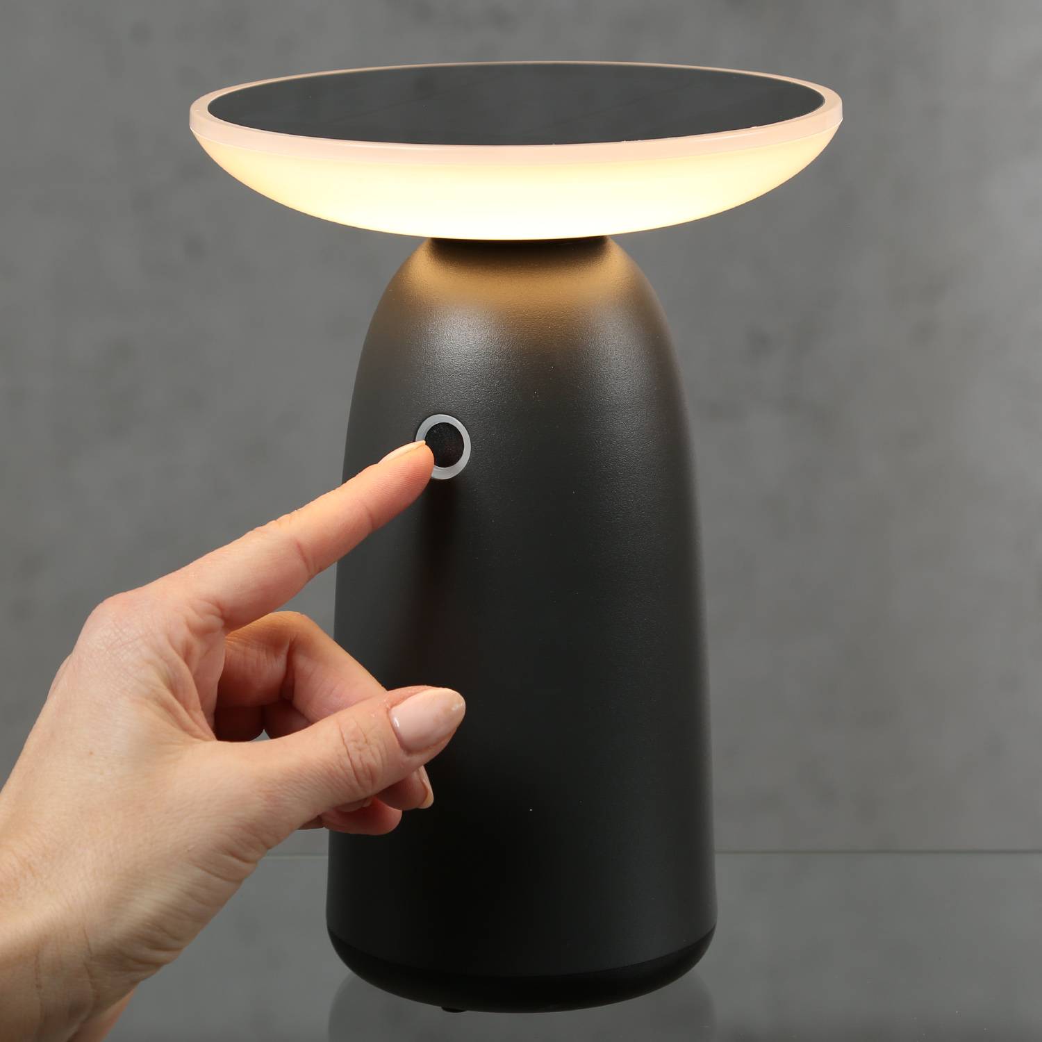 LED Solar Tischleuchte grau 3 Lichtstufen Tischlampe Dekoleuchte Garten Terrasse