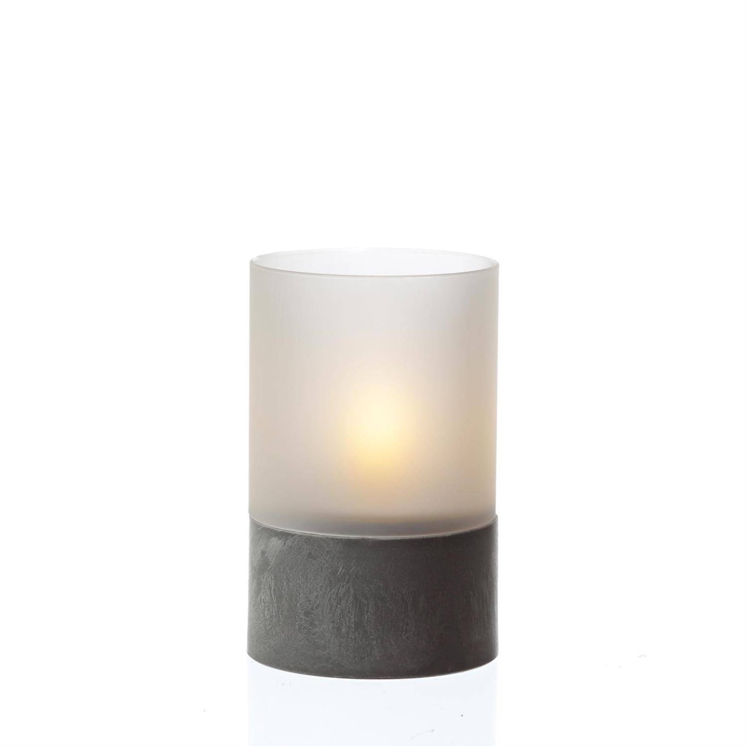 LED Solar Windlicht Solar Kerze Glas mit Lichtsensor flackernd Tischleuchte grau