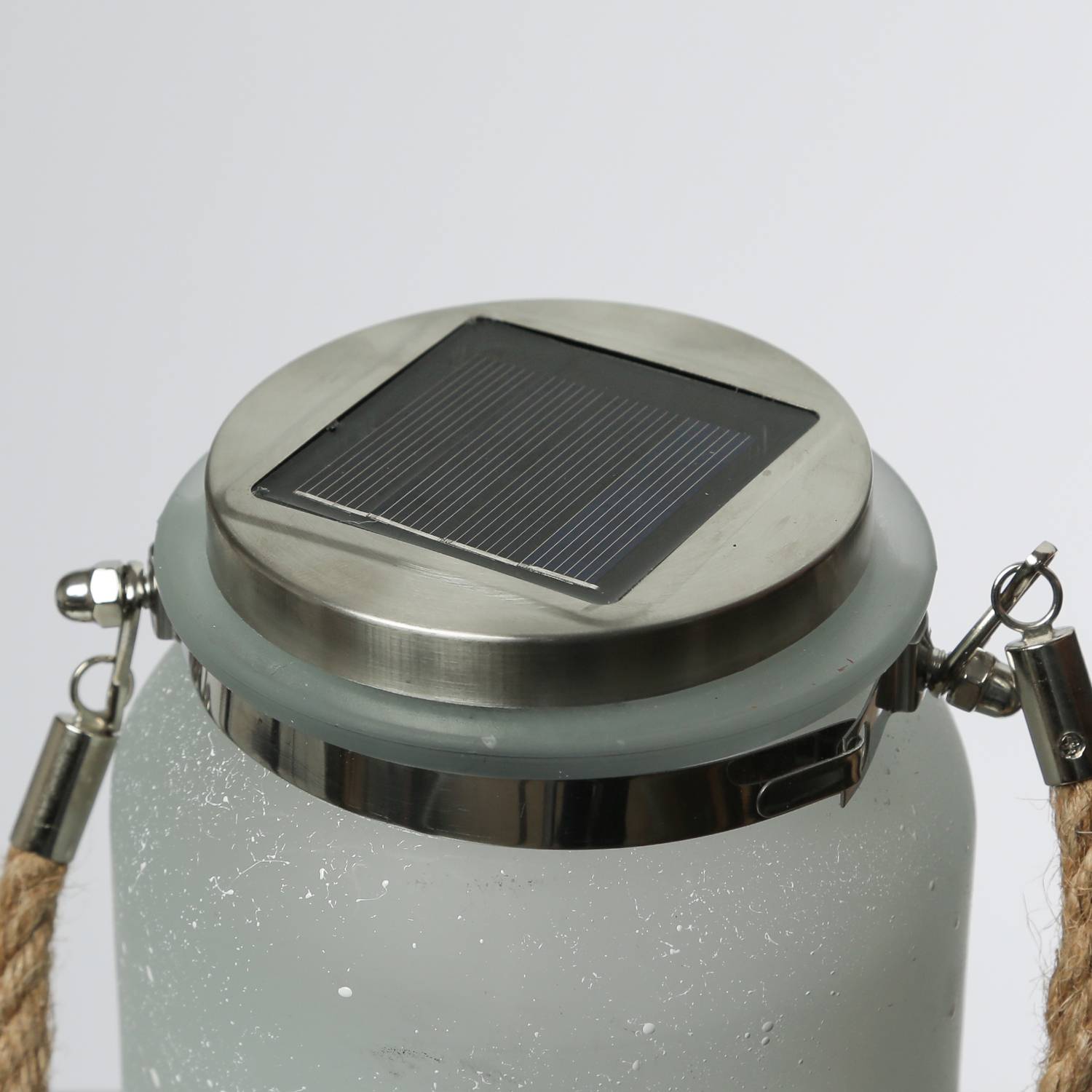 LED Solarglas Schmetterlingsfee mit Juteseil Windlicht Feenlicht Laterne 16cm