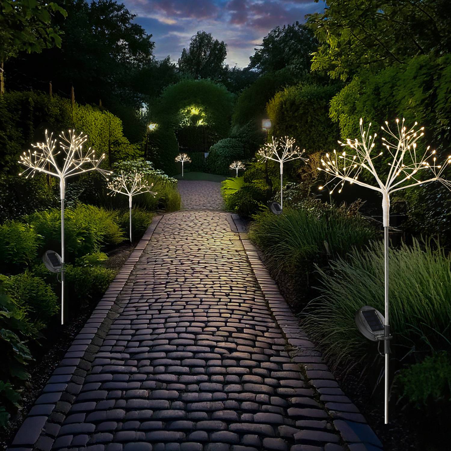 LED Solarstab Feuerwerk Gartendeko Gartenstecker 80cm Solarleuchte Sensor weiß