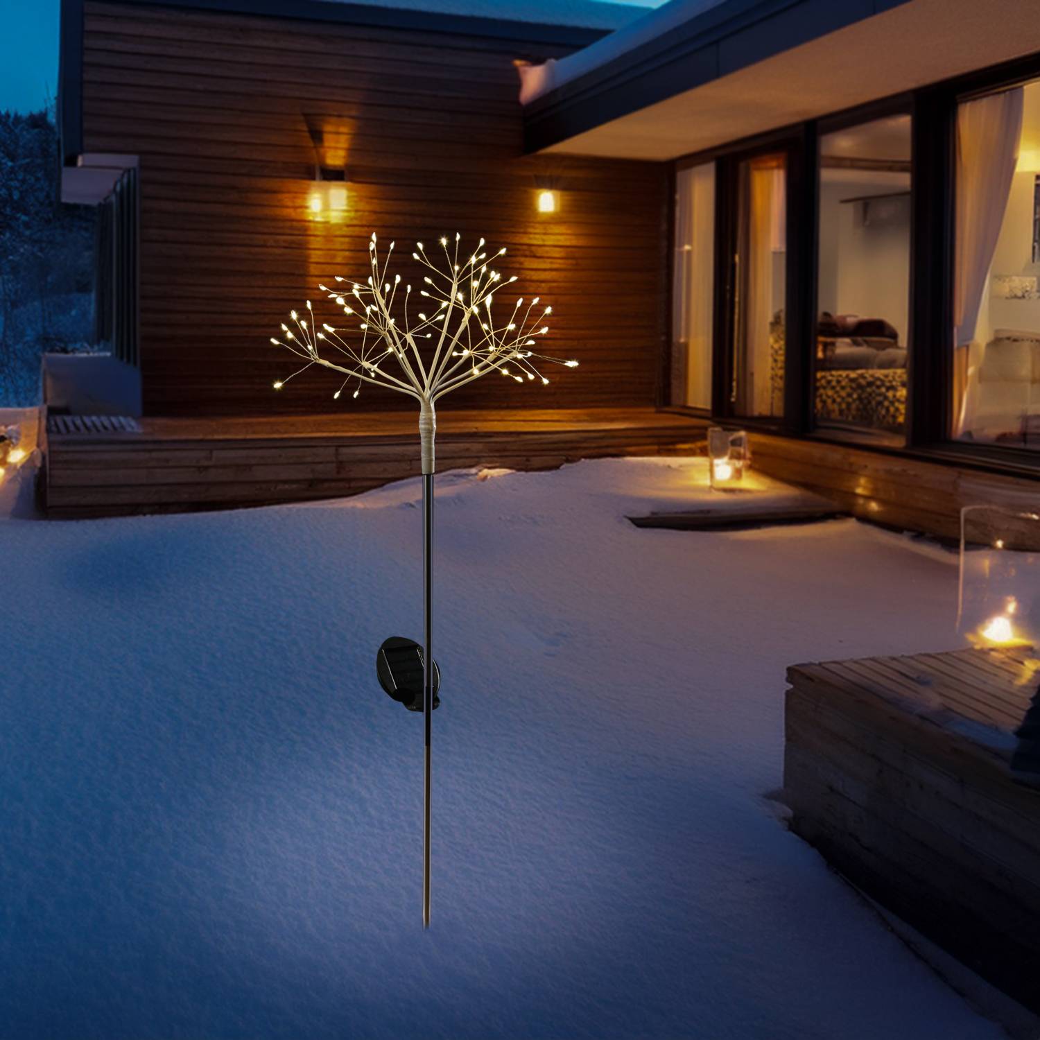 LED Solarstab Feuerwerk Gartendeko Gartenstecker 80cm Solarleuchte Sensor weiß