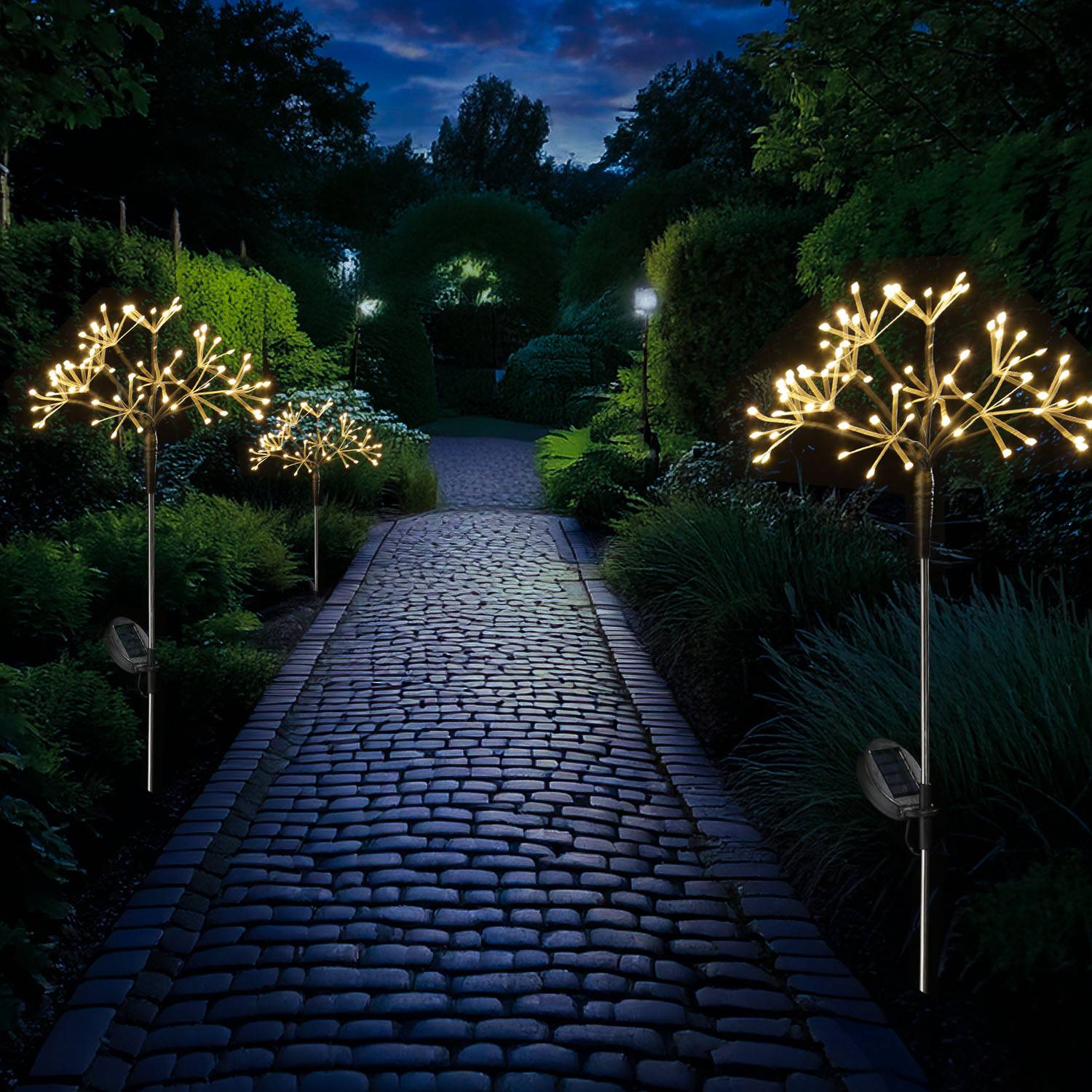 LED Solarstab Feuerwerk Gartendeko Gartenstecker Solarleuchte Sensor schwarz