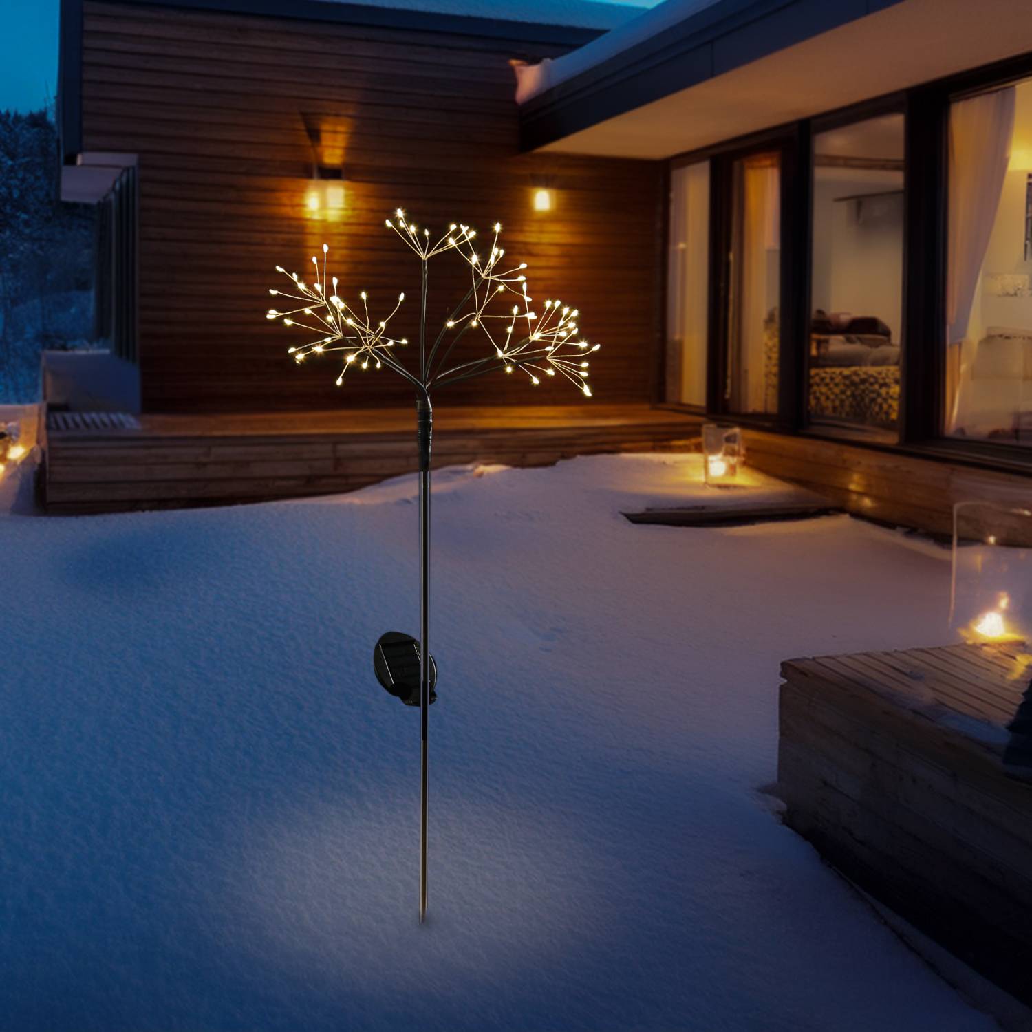 LED Solarstab Feuerwerk Gartendeko Gartenstecker Solarleuchte Sensor schwarz