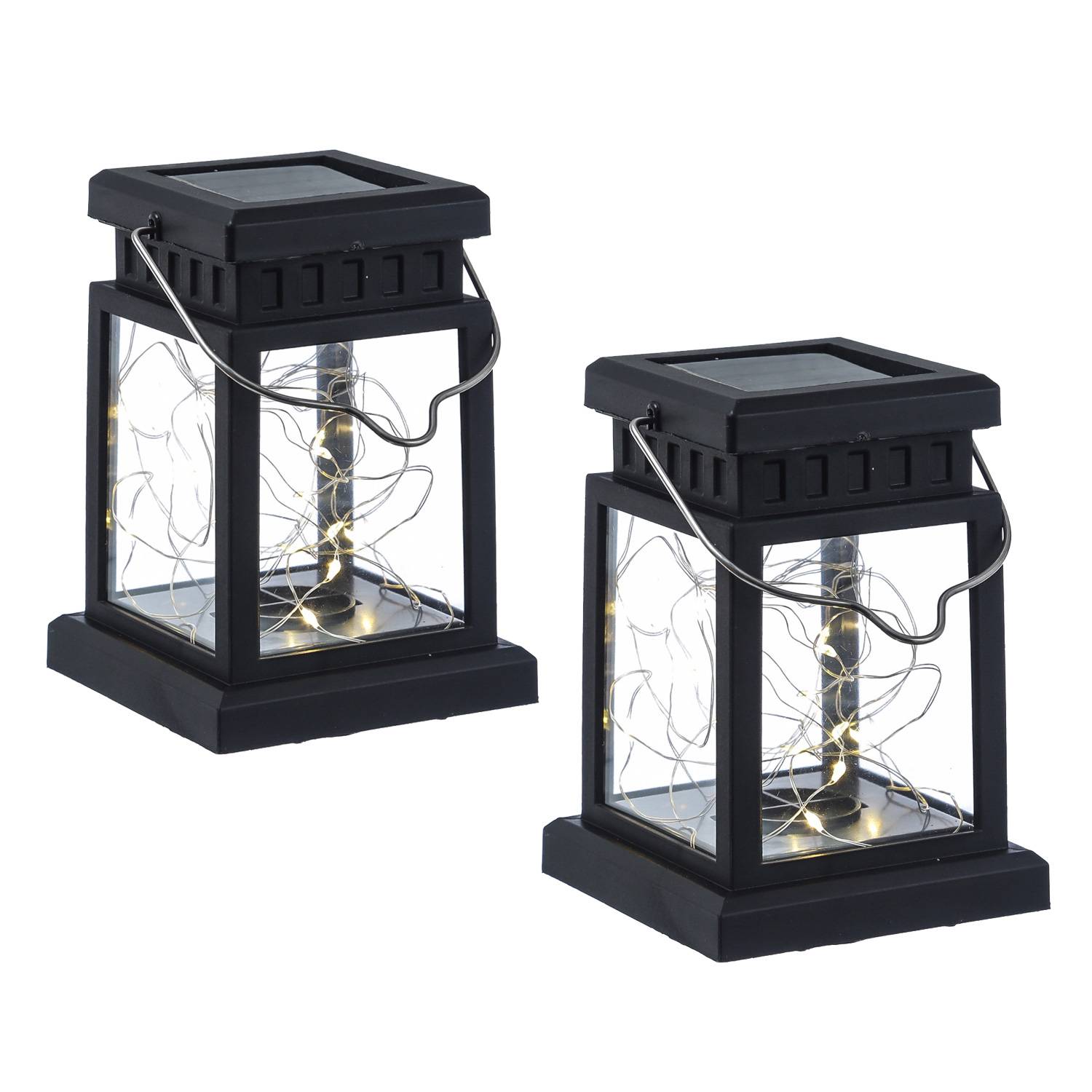 LED Solar Mini Laternen Deko Gartenlaternen Solarleuchte Lichtsensor 12,5cm 2St.