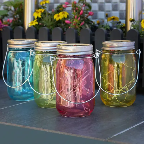 LED Solarglas Windlicht Laterne LED Einmachglas Tischleuchte Terrasse gelb LED Solarglas Windlicht Laterne LED Einmachglas Tischleuchte Terrasse gelb