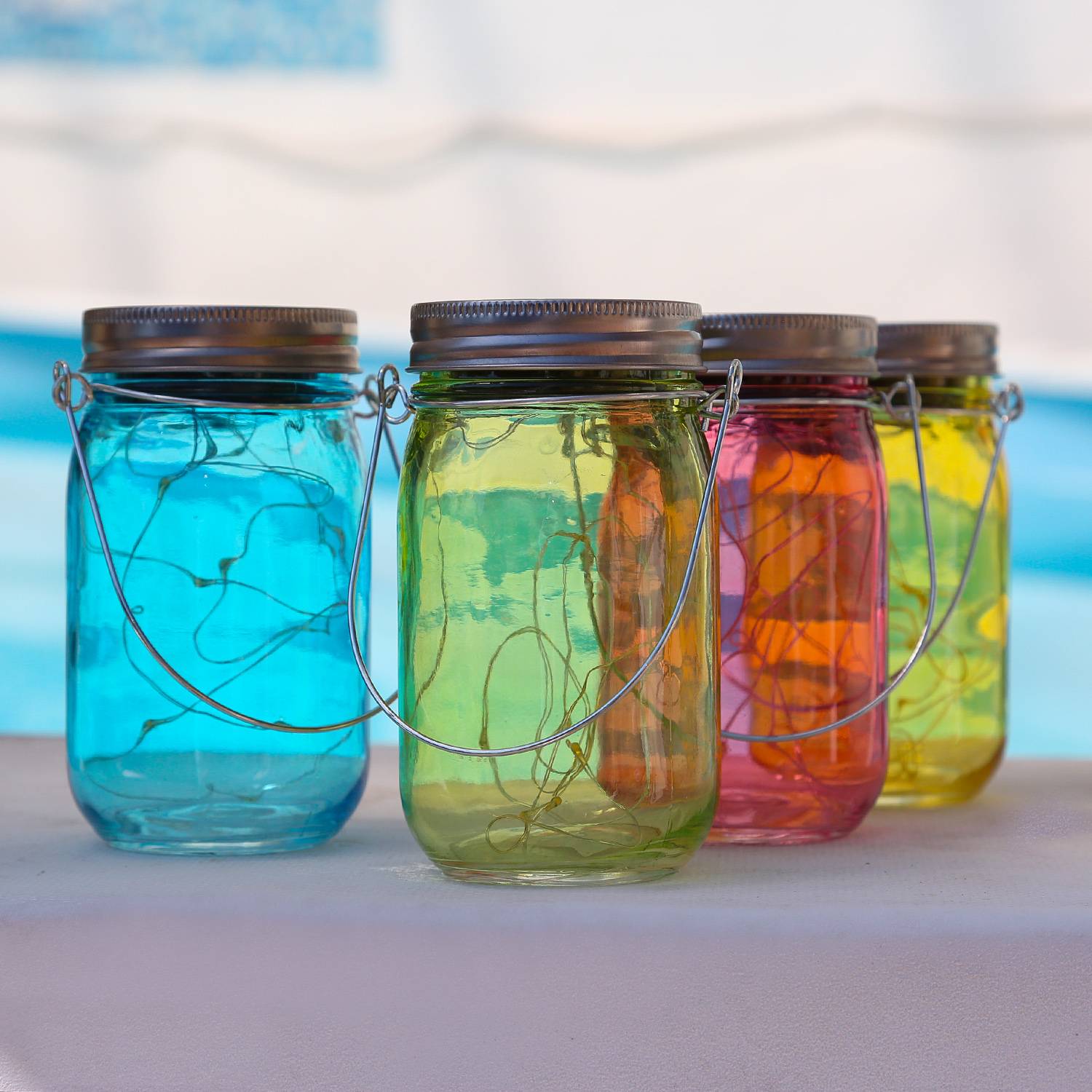 LED Solarglas Windlicht Laterne LED Einmachglas Tischleuchte Terrasse grün