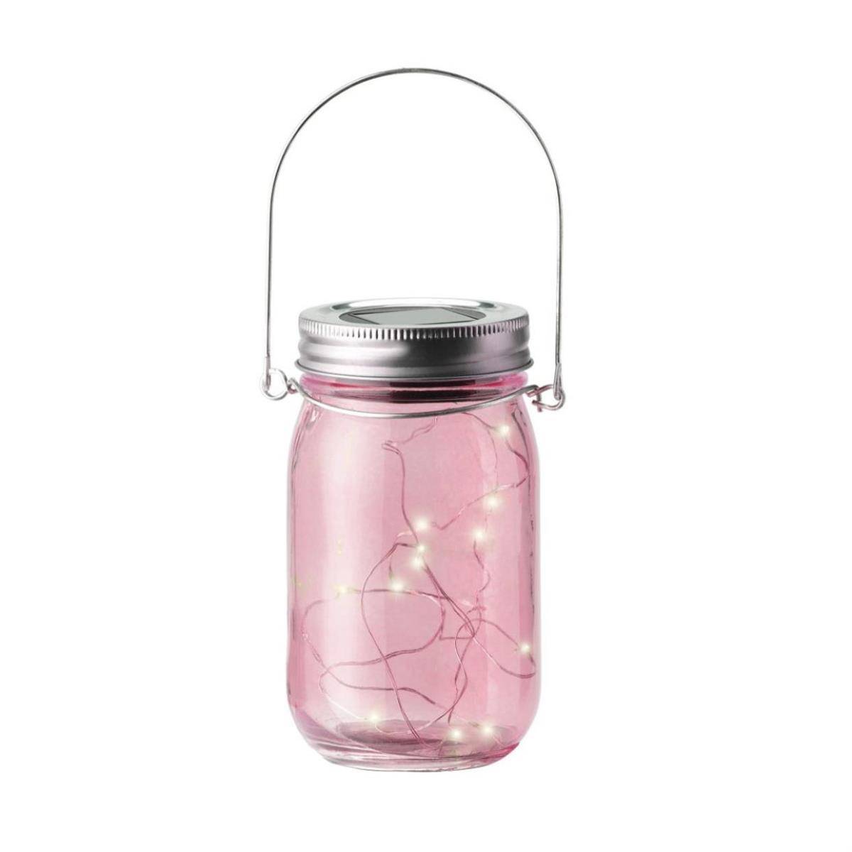 LED Solarglas Windlicht Laterne LED Einmachglas Tischleuchte Terrasse rosa