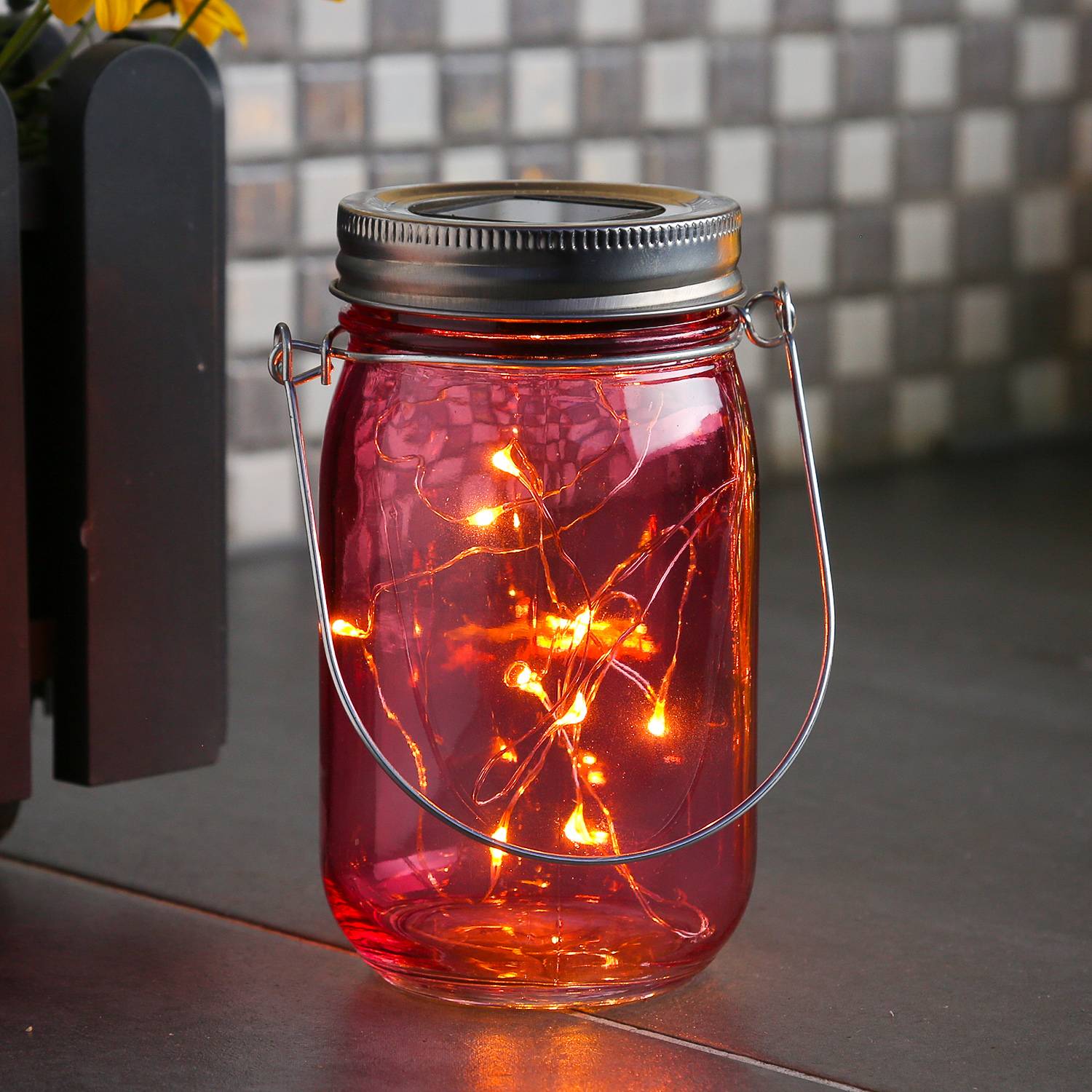 LED Solarglas Windlicht Laterne LED Einmachglas Tischleuchte Terrasse rosa