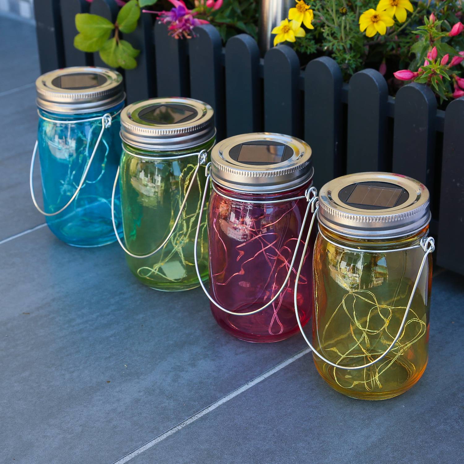 LED Solarglas Windlicht Laterne LED Einmachglas Tischleuchte Terrasse rosa