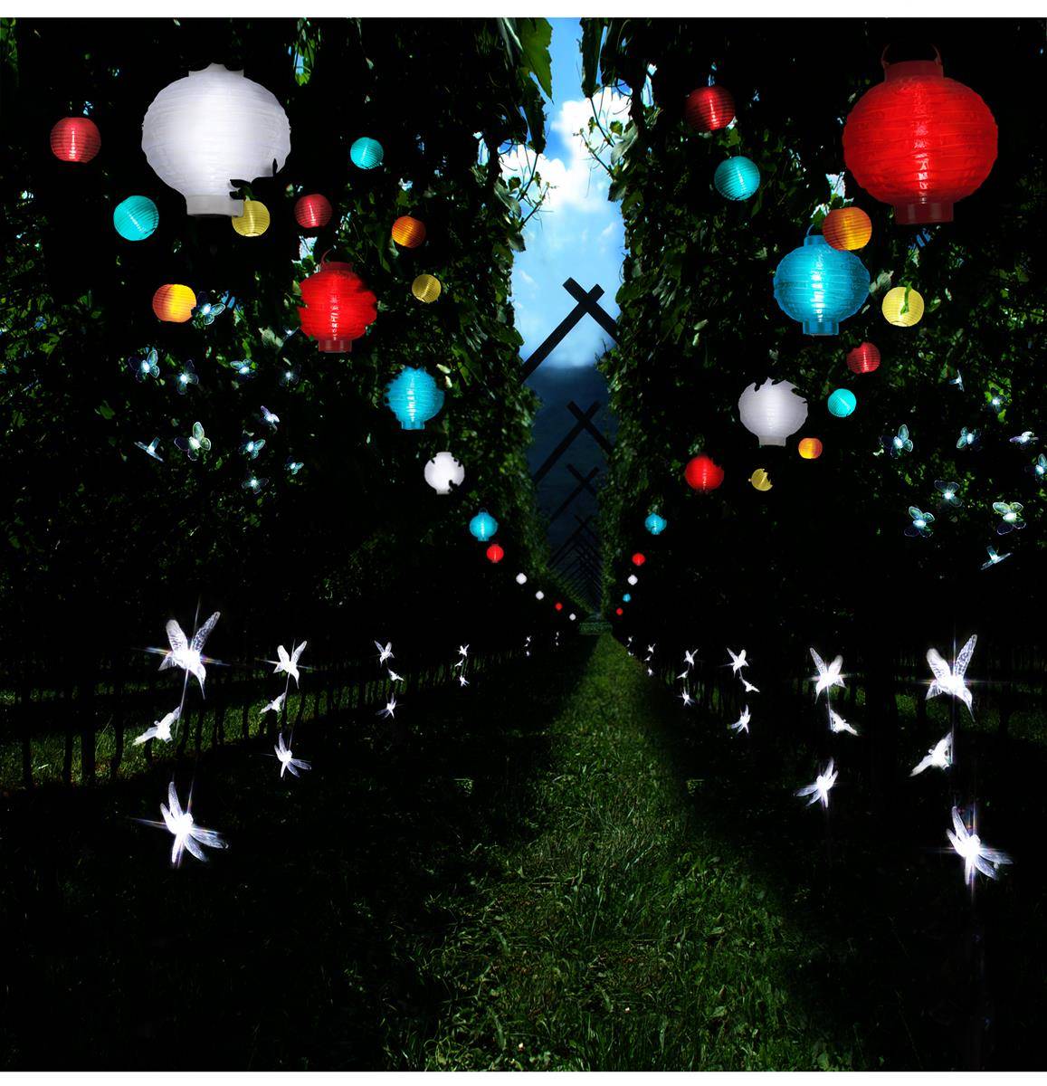 LED Solar Lampion Festival Hängeleuchte Balkon Terrasse D: 25cm Sensor blau