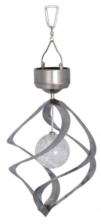 LED Solar Windspiel Spirale kaltweiße LED drehend und leuchtend silber