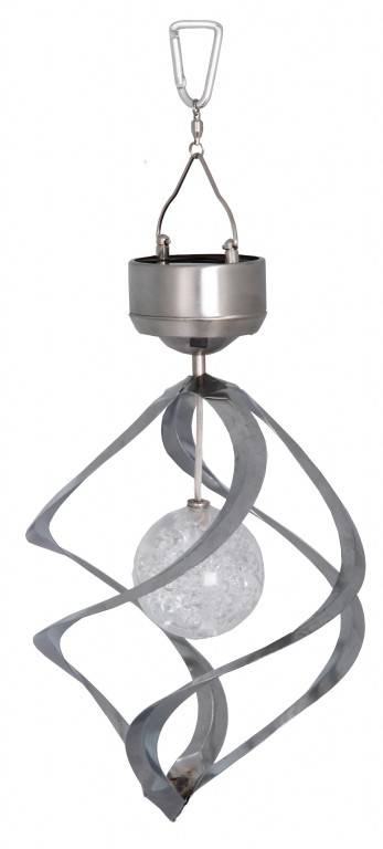 LED Solar Windspiel Spirale kaltweiße LED drehend und leuchtend silber