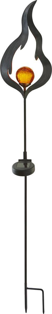 LED Solarstab "Feuer"- amber LED - Glaskugel in Flamme - H: 85cm - Sensor