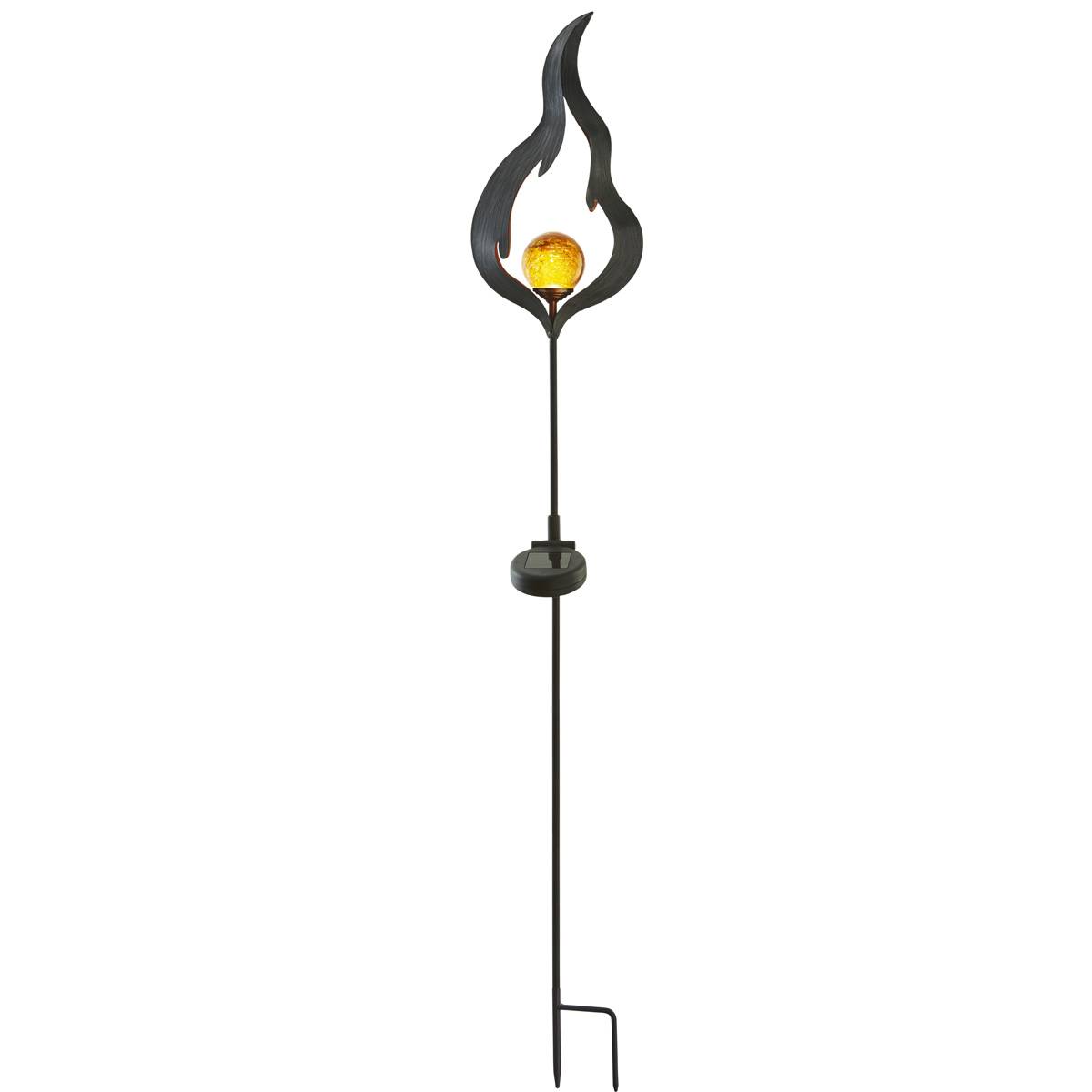 LED Solarstab "Feuer"- amber LED - Glaskugel in Flamme - H: 85cm - Sensor
