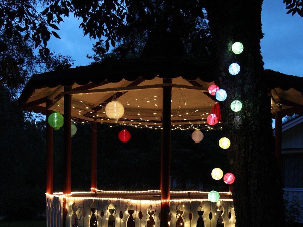 LED Solar Lampion Festival Hängeleuchte Balkon Terrasse D: 25cm Sensor blau