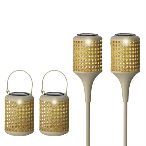 LED Solar Fackeln Laternen hängend Gartenstecker Solarleuchten natur 4er Set LED Solar Fackeln Laternen hängend Gartenstecker Solarleuchten natur 4er Set