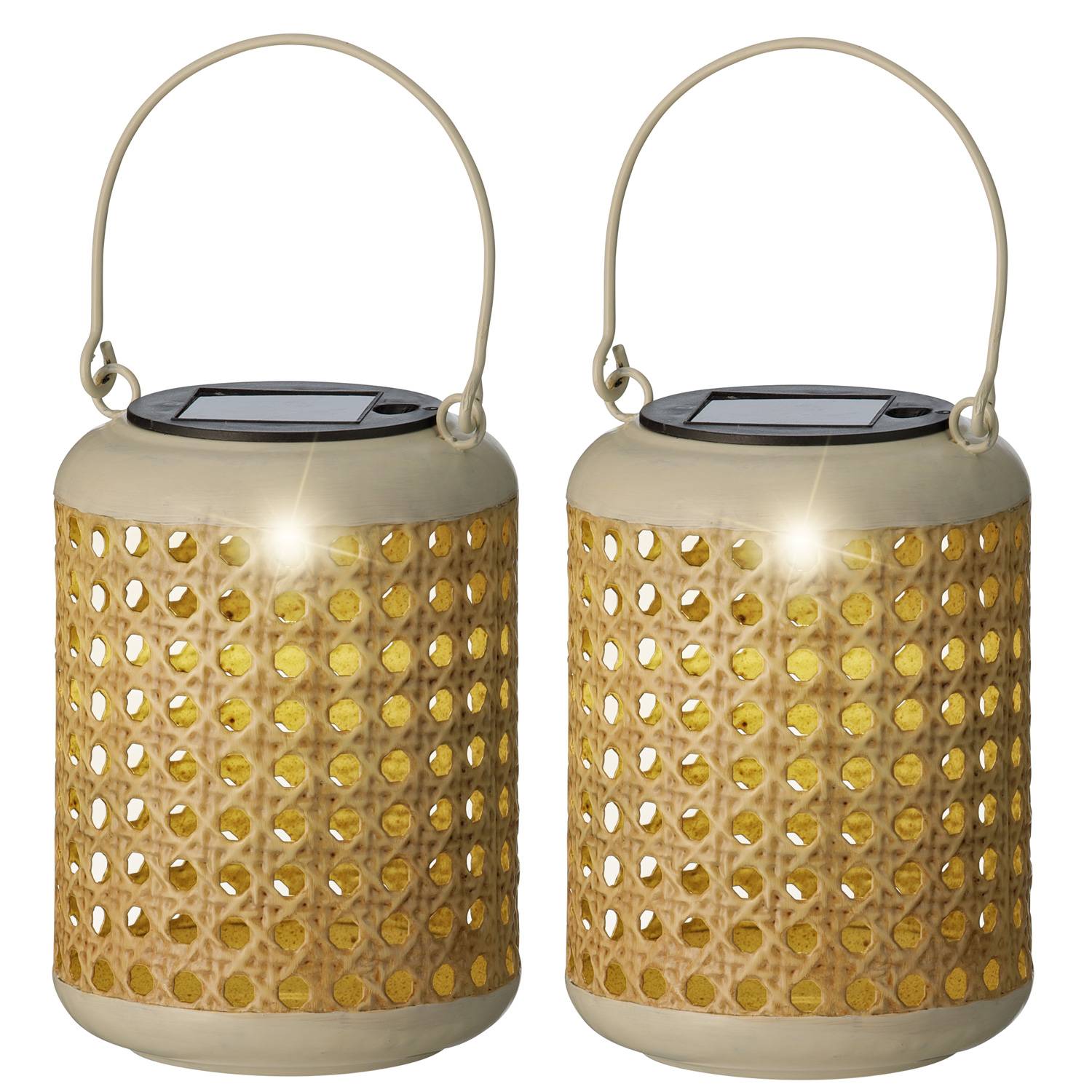 LED Solar Fackeln Laternen hängend Gartenstecker Solarleuchten natur 4er Set