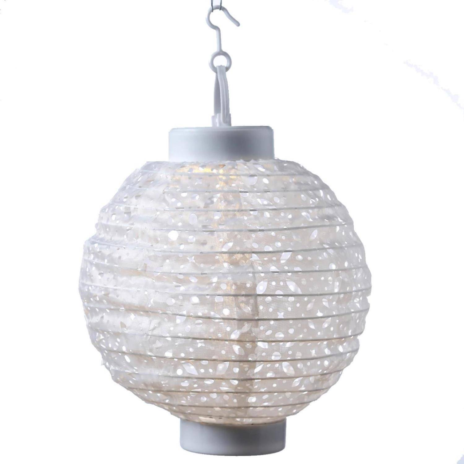 LED Solar Lampion mit Muster weiß D: 20cm Party Balkon Terrasse Gartenlampion