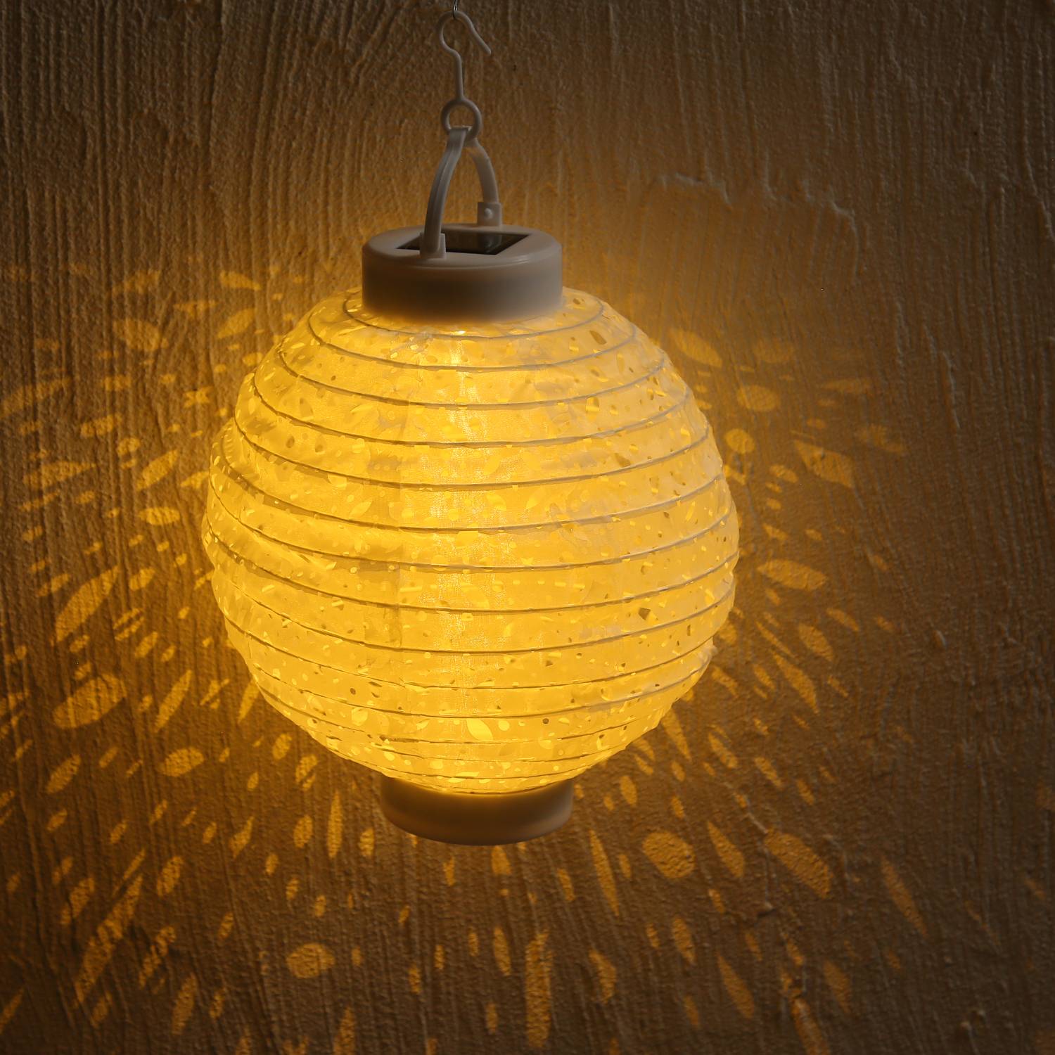 LED Solar Lampion mit Muster weiß D: 20cm Party Balkon Terrasse Gartenlampion