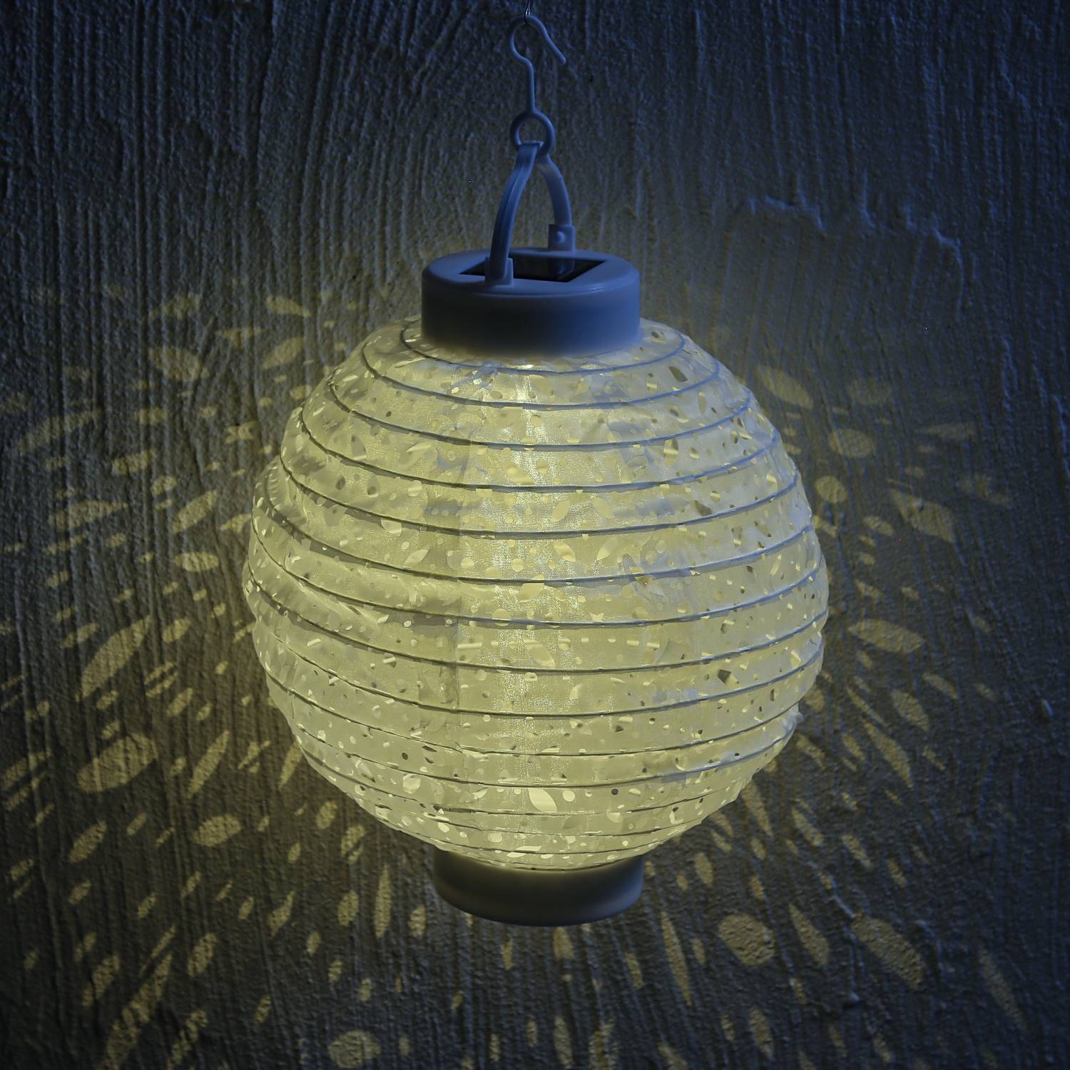 LED Solar Lampion mit Muster weiß D: 20cm Party Balkon Terrasse Gartenlampion