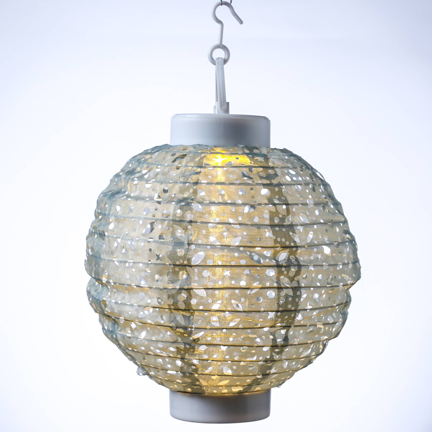 LED Solar Lampion mit Muster grün D: 20cm Party Balkon Terrasse Gartenlampion