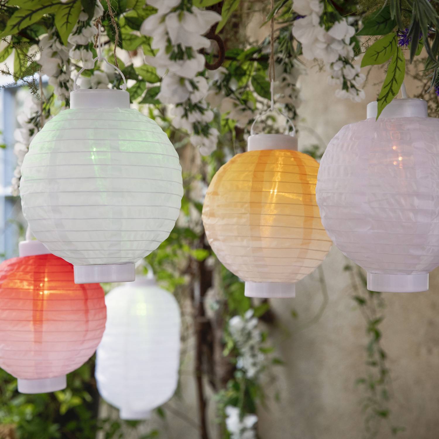 LED Solar Lampion Flammeneffekt Party Balkon Terrasse Gartenlampion D: 20cm grün