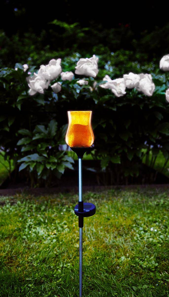 LED Solarstab Gartenstecker Gartendekoration Kelch amber Glas Lichtsensor