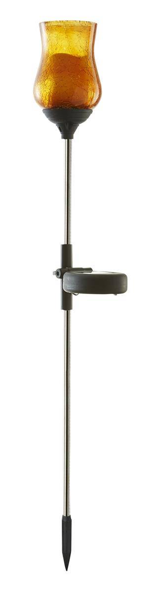 LED Solarstab Gartenstecker Gartendekoration Kelch amber Glas Lichtsensor