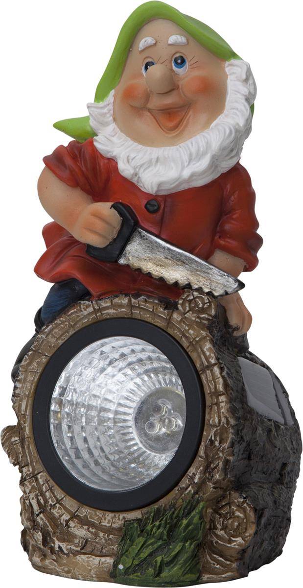 LED Solar Gartenzwerg mit Säge Gartenfigur Gnomy Gartendeko Gartenspot H: 21cm