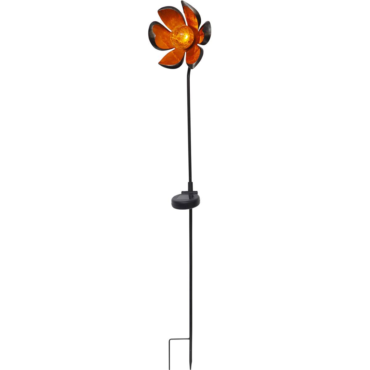 LED Solarstab Blume amber LED Glaskugel in Blüte 84cm Sensor Gartenstecker