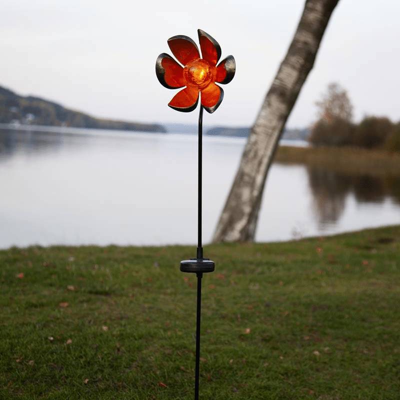LED-Solarstab "Flora"- schwarz - amber LED - Glaskugel in Blüte - 84cm - Sensor