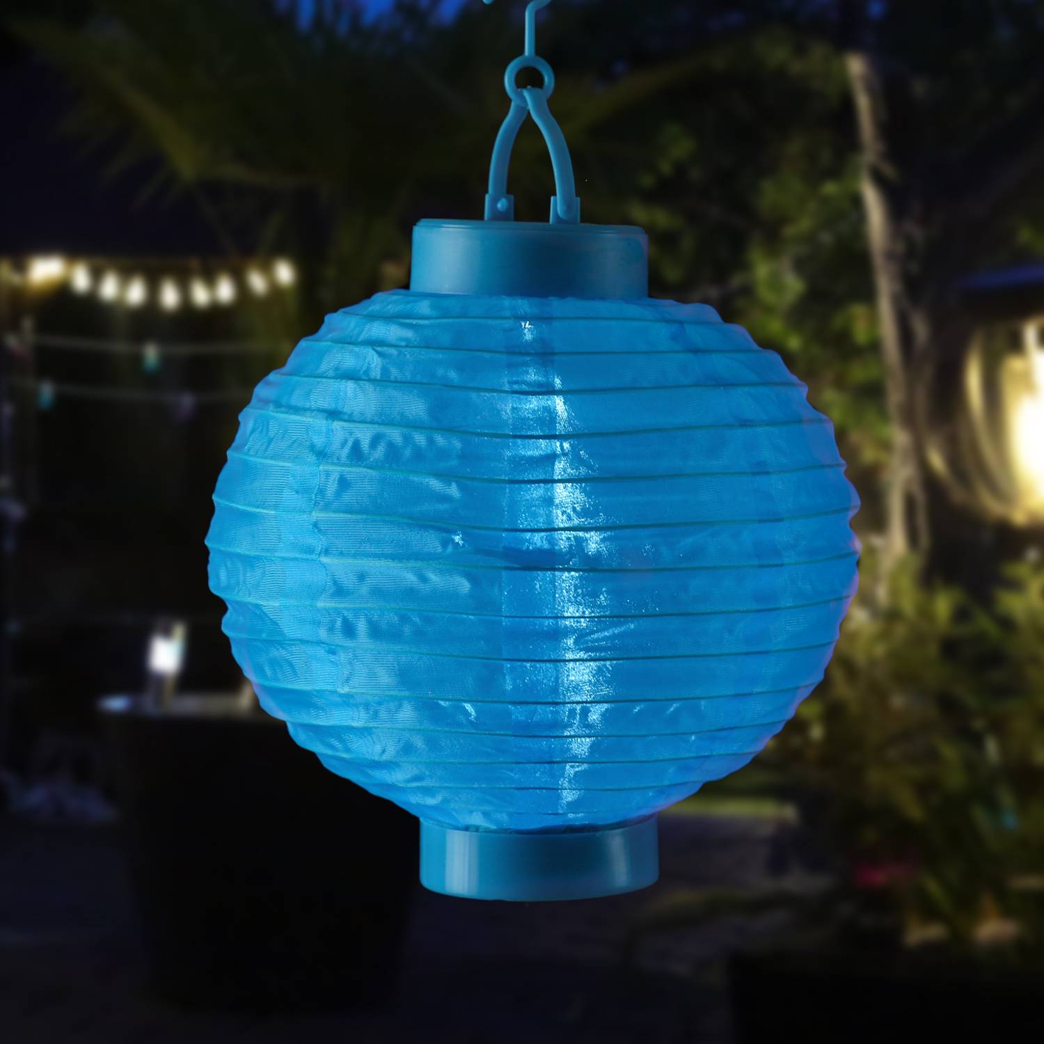 LED Solar Lampion 20cm Party Balkon Terrasse Garten Deko Laterne Sensor blau