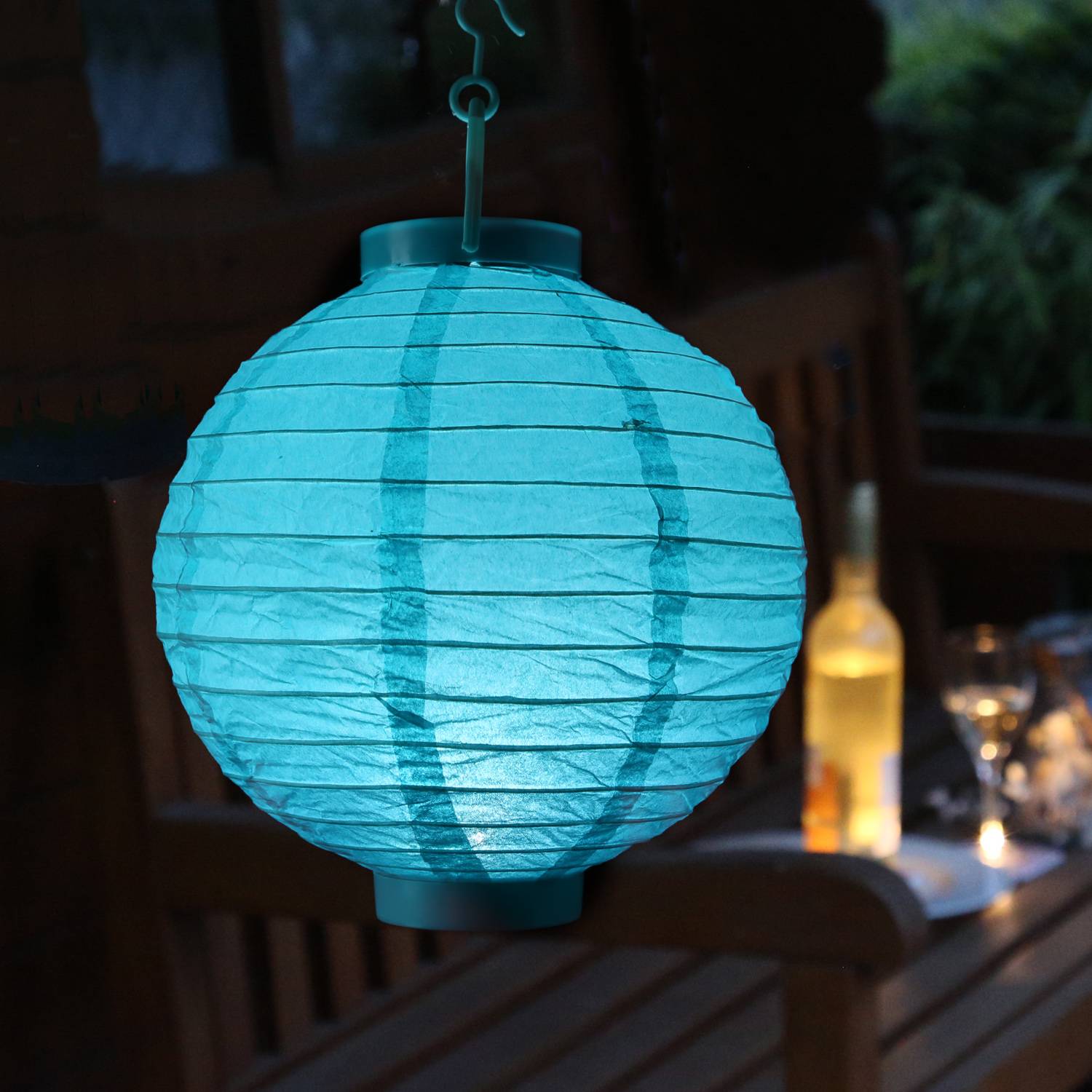 LED Solar Lampion 20cm Party Balkon Terrasse Garten Deko Laterne Sensor blau