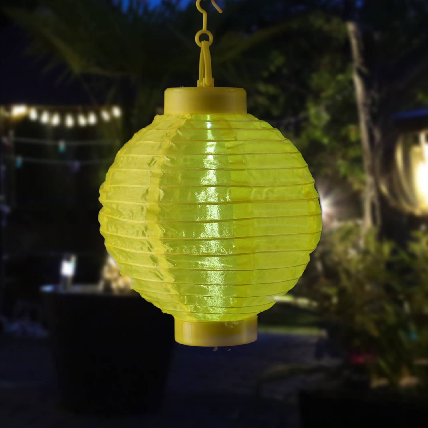 LED Solar Lampion 20cm Party Balkon Terrasse Gartenbeleuchtung Lichtsensor gelb