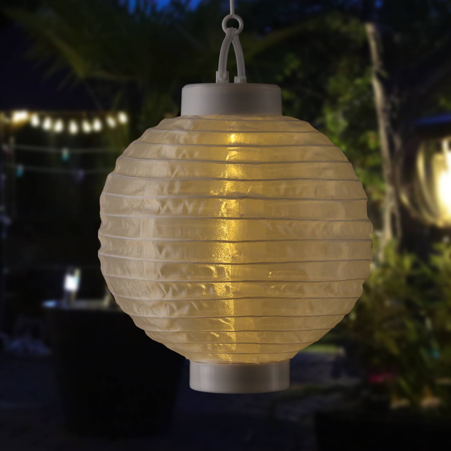 LED Solar Lampion 20cm Party Balkon Terrasse Garten Deko Laterne Sensor weiß