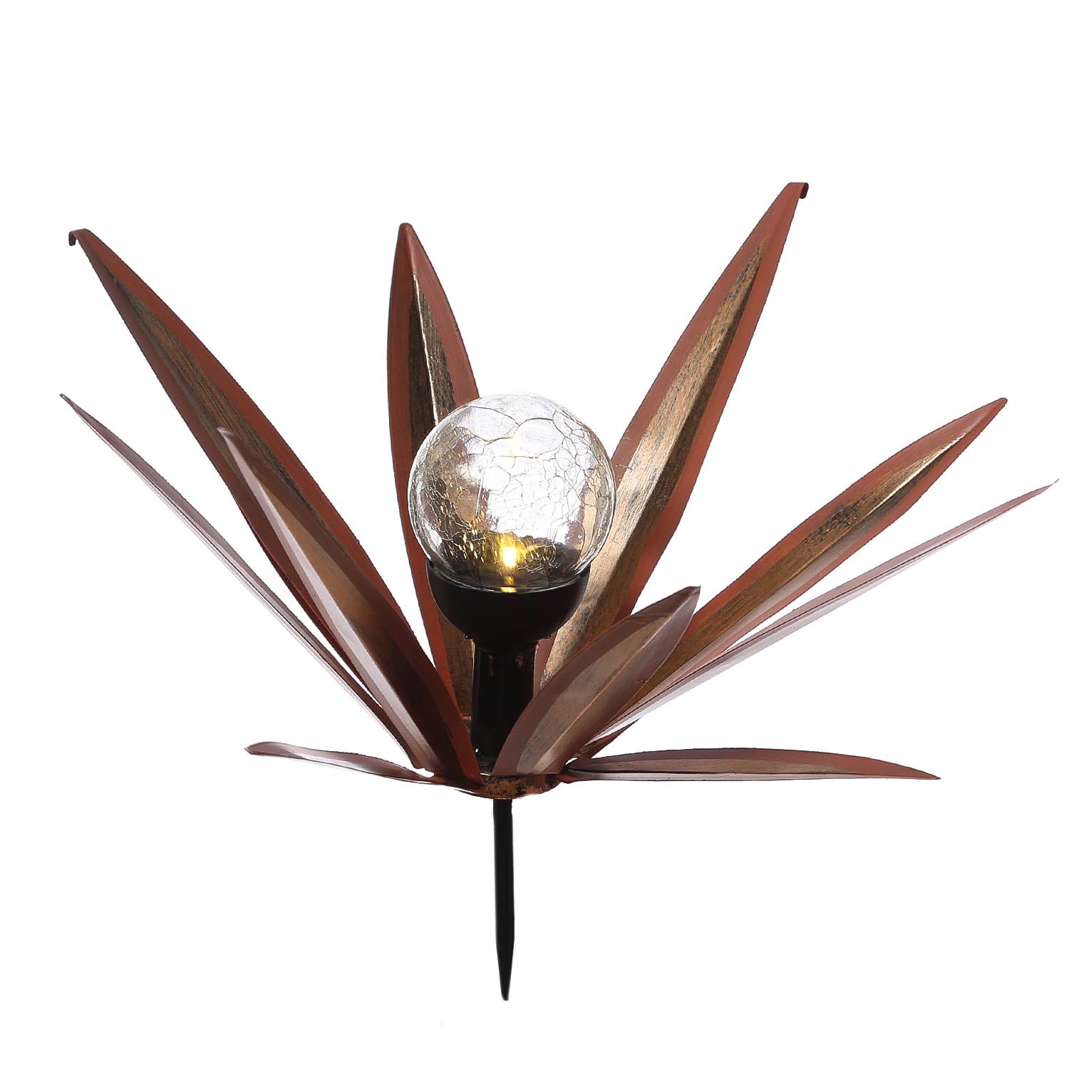 LED Solar Gartenstecker Blume Seerose mit Metallblättern Solarleuchte 39cm rot