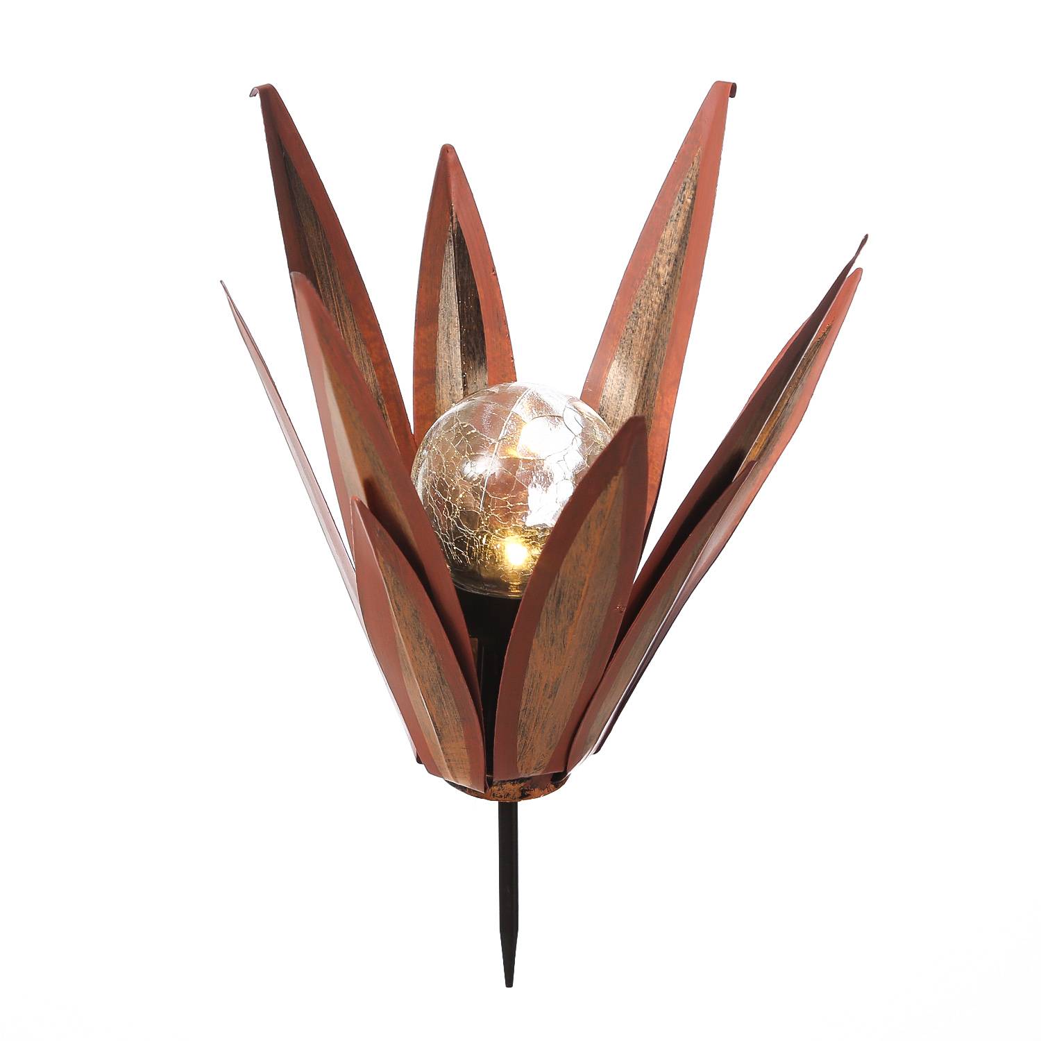 LED Solar Gartenstecker Blume Seerose mit Metallblättern Solarleuchte 39cm rot