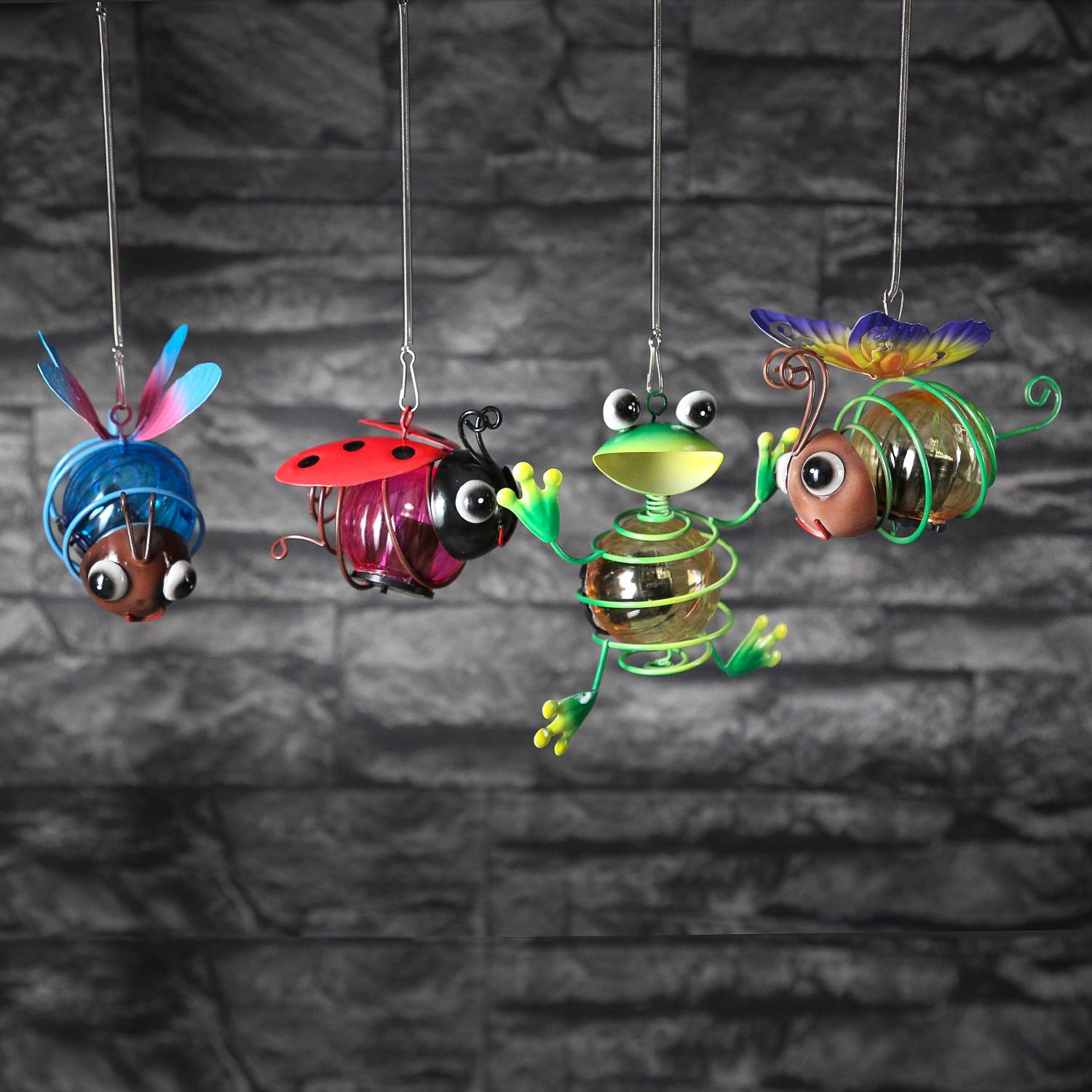 LED Solar Schmetterling hängend Schwingfigur mit Feder gelb Gartenfigur Deko