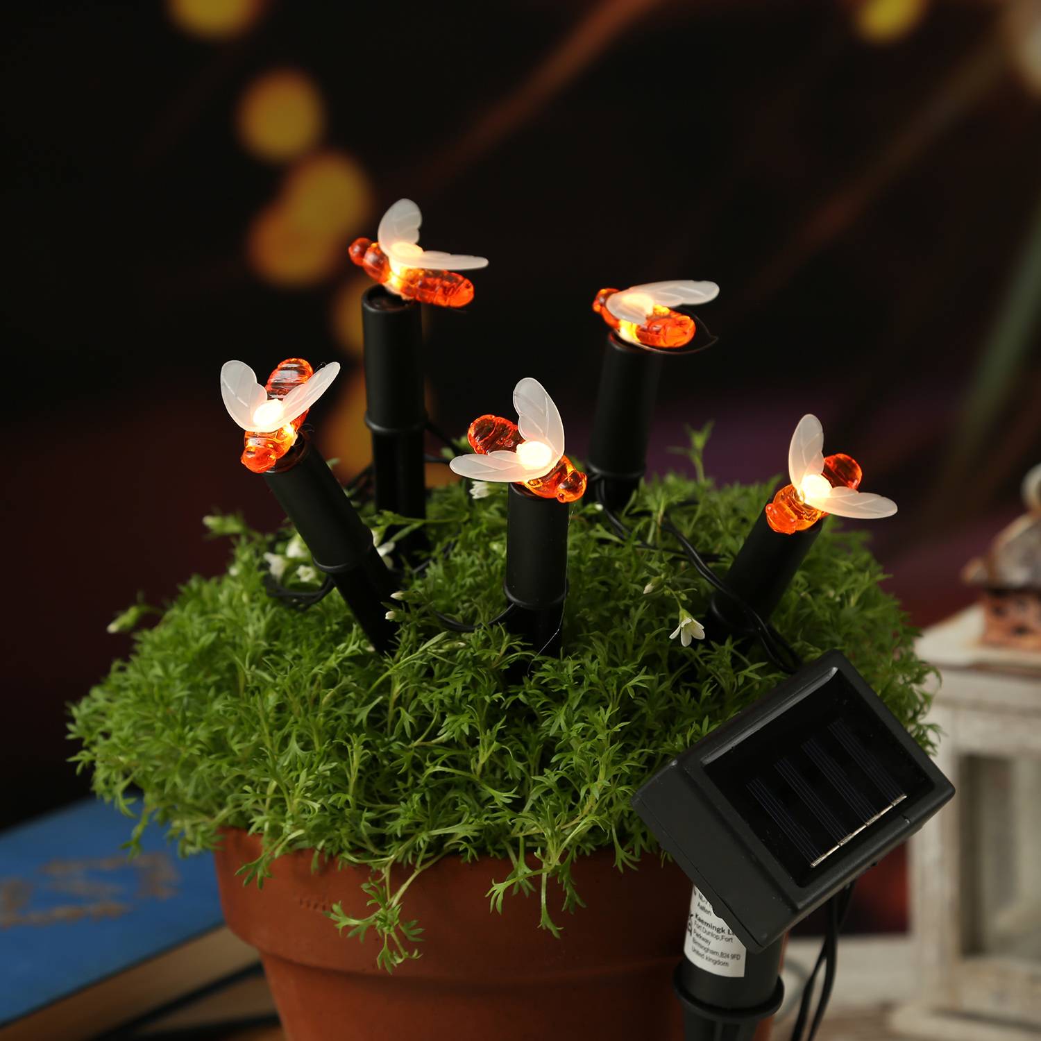LED Solar Lichterkette Bienen Beetstecker Gartenstecker Garten Lichtsensor