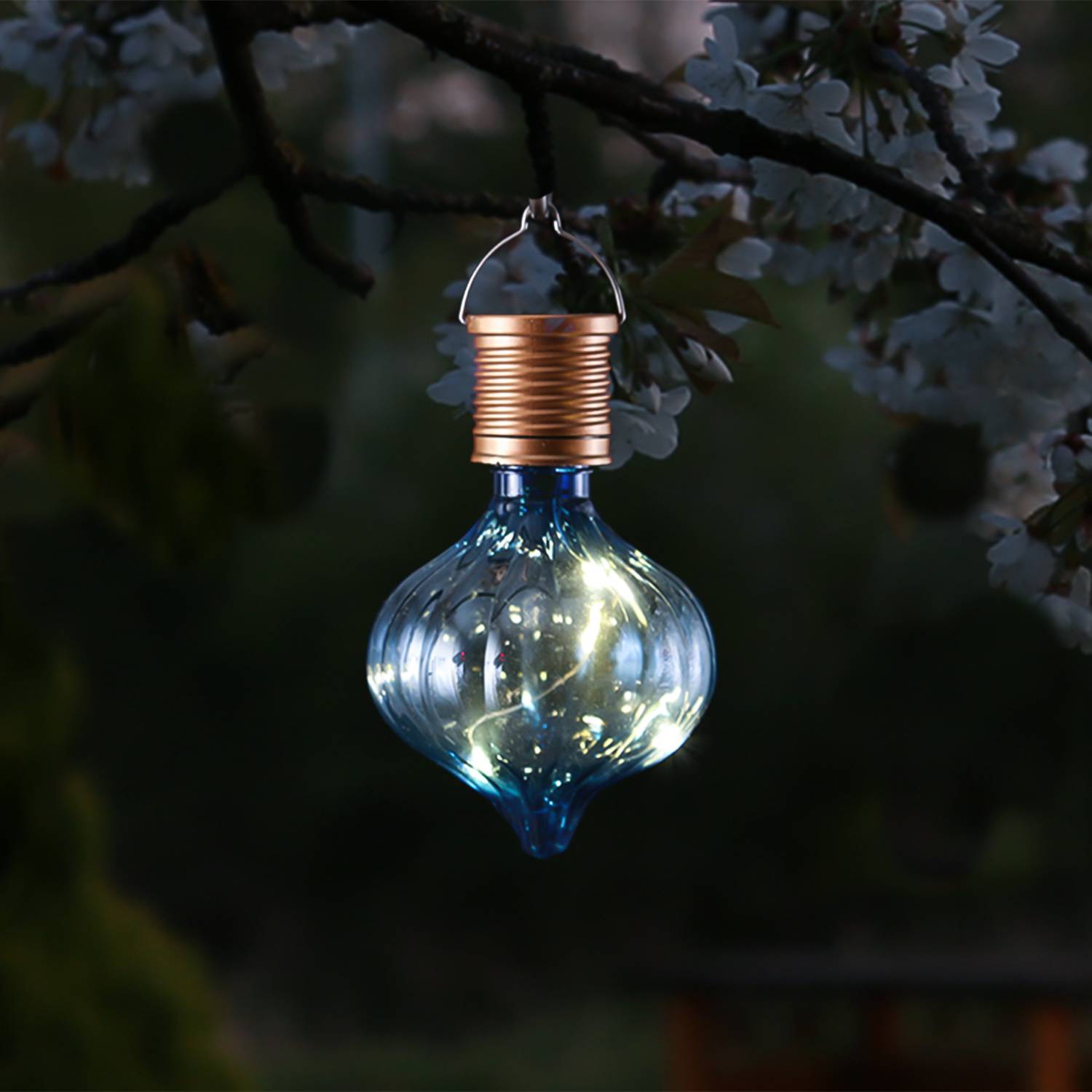 LED Solar Glühbirne Kugelleuchte Solarleuchte Terrasse Balkon Gartendeko blau